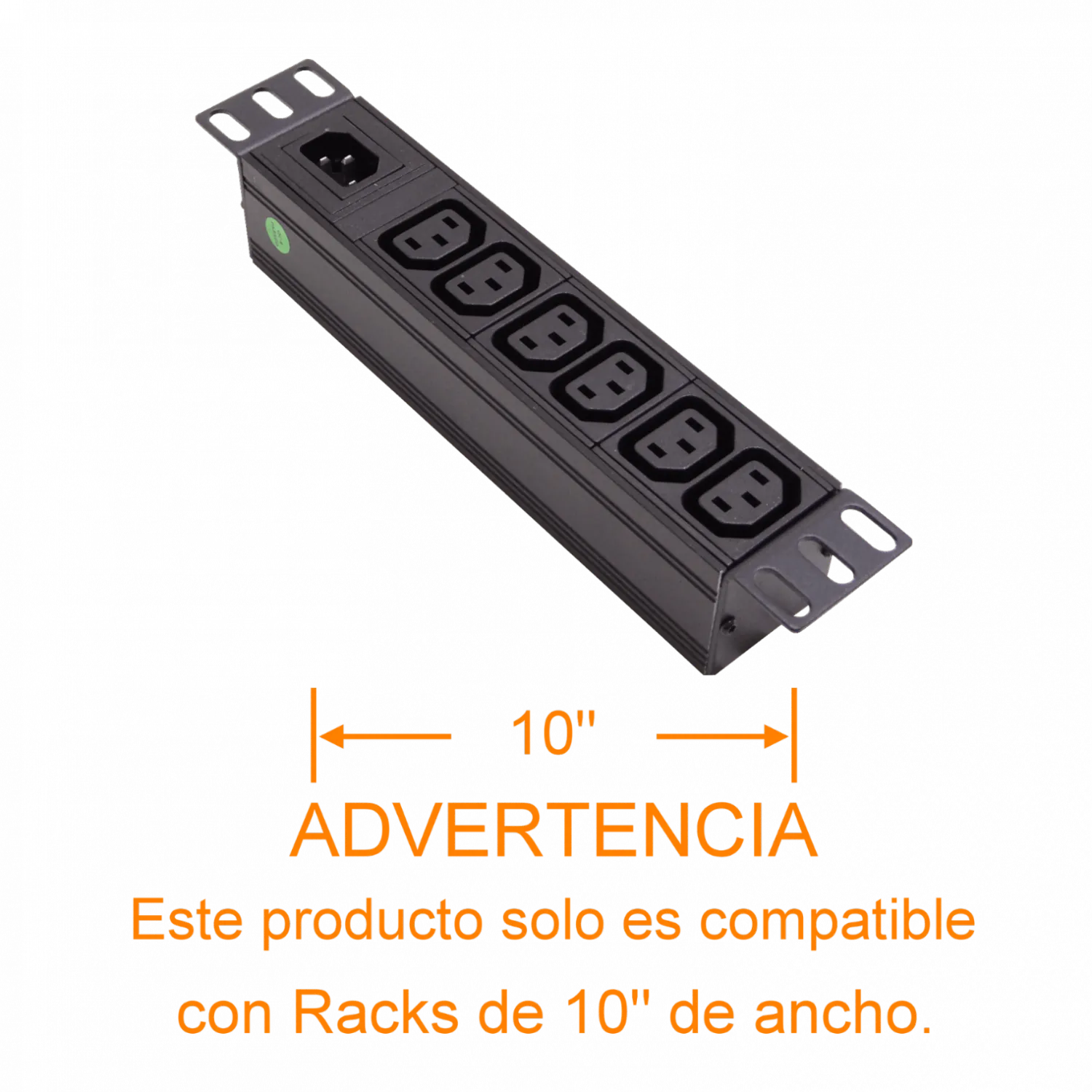 PDU 10A con 6 Enchufes Hembra C13, 1 Enchufe Macho C14, Rack 10