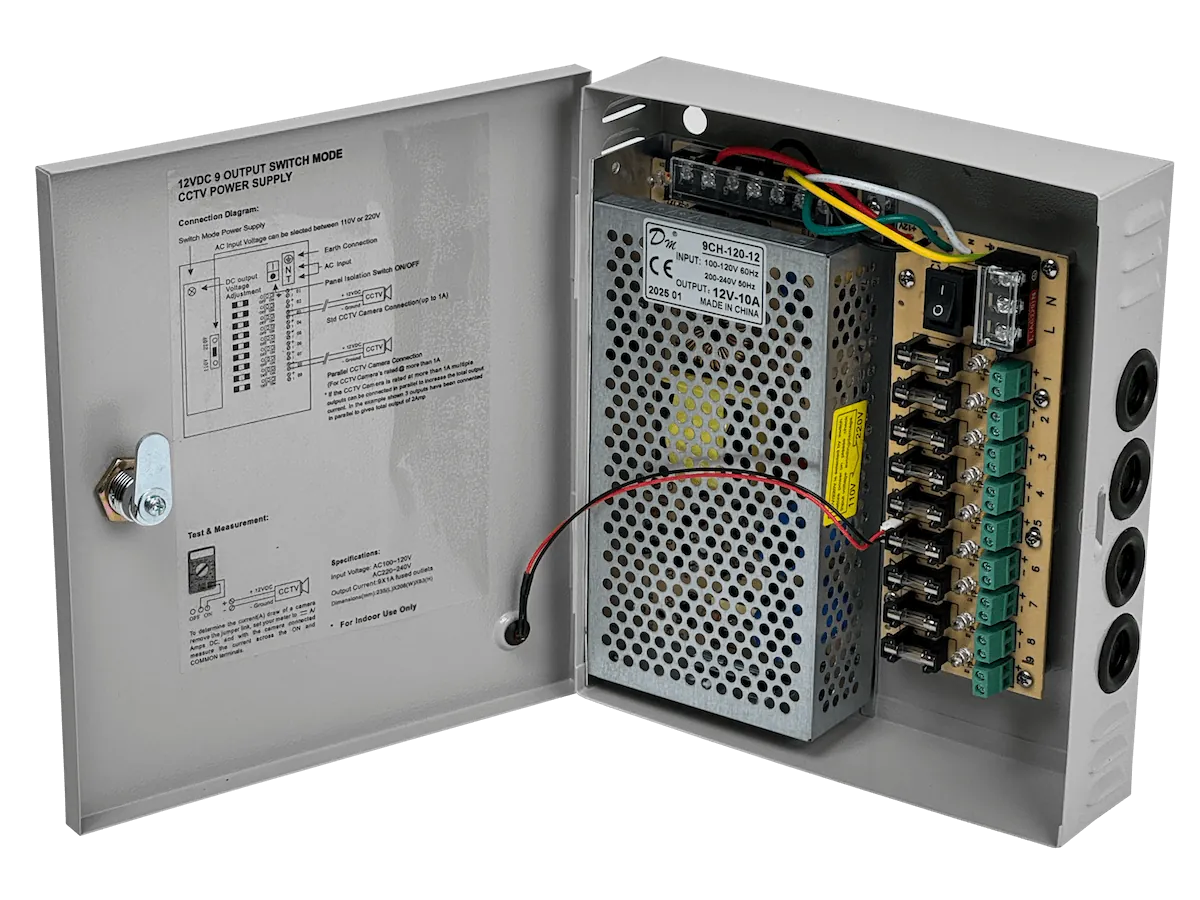120W 12VDC 10A 9-Salida Gabinete-llave Piloto 100-240VAC Fuente Poder 3
