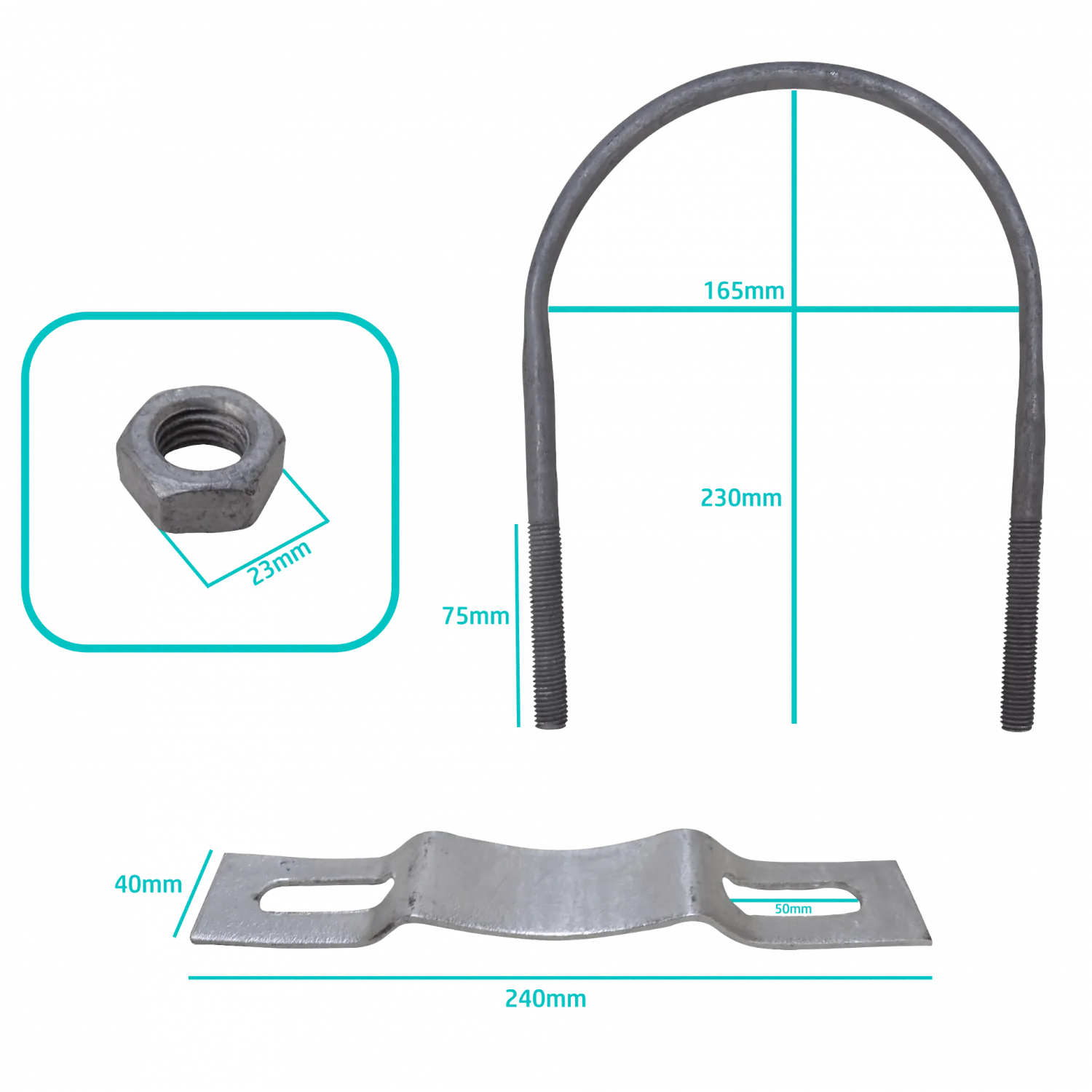 Clamp 118-162mm Soporte Galvanizado para Poste Redondo Tuercas-23mm 2