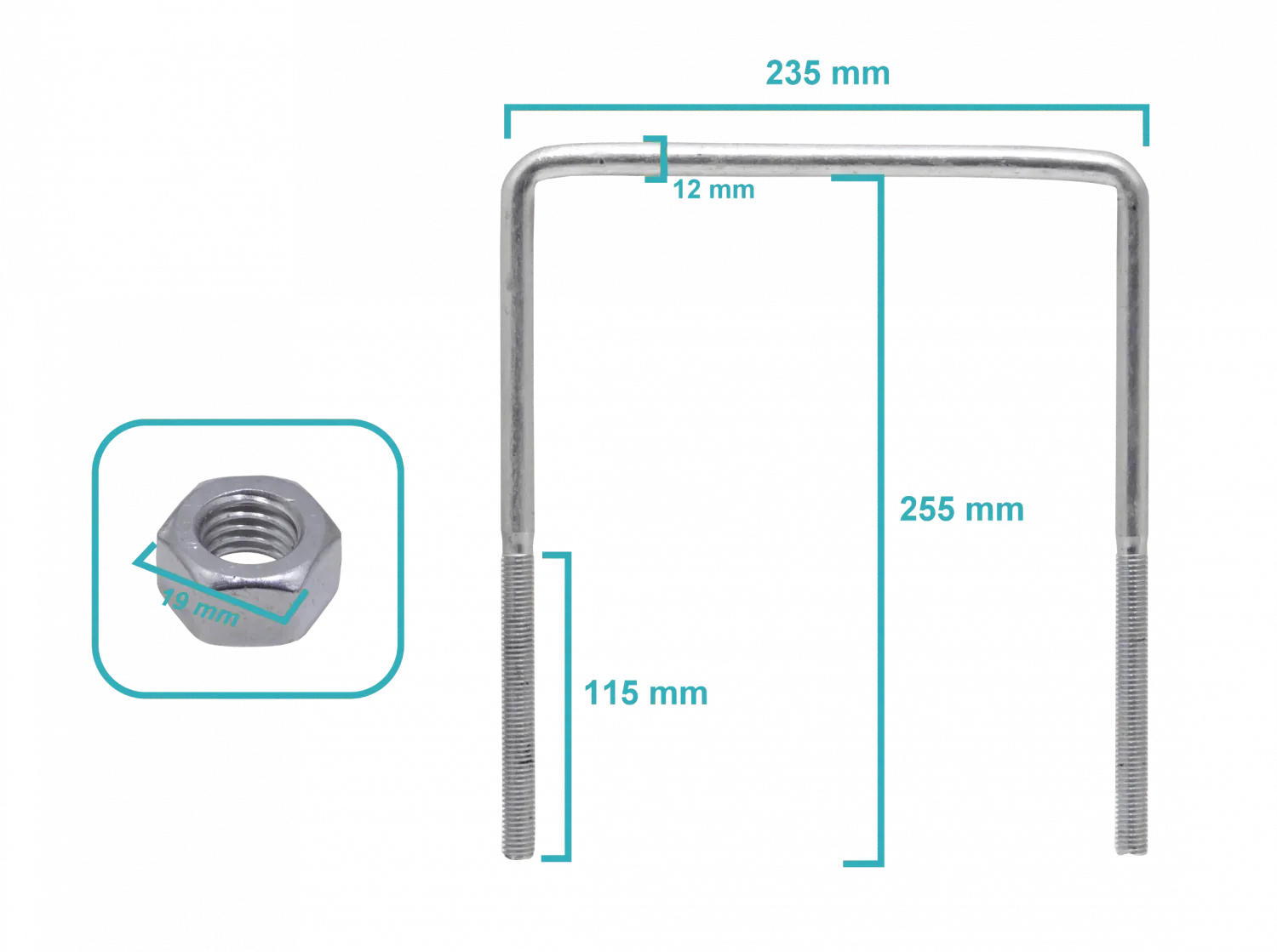 Abrazadera para Poste 1/2 BT, 235x255x12x115mm, Tuercas 19mm 2