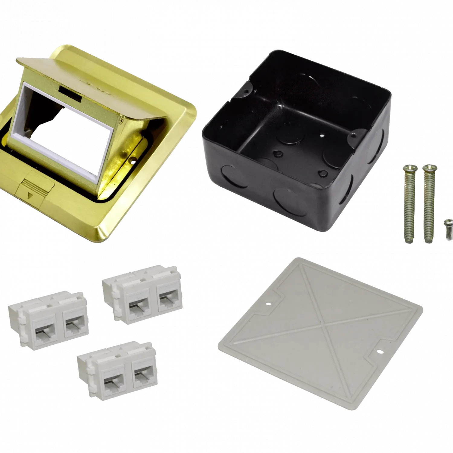 Caja de Piso RST-6P 6-RJ45 Hembra Abatible Metálica 100x100x55mm con Tapa 120x120mm 3