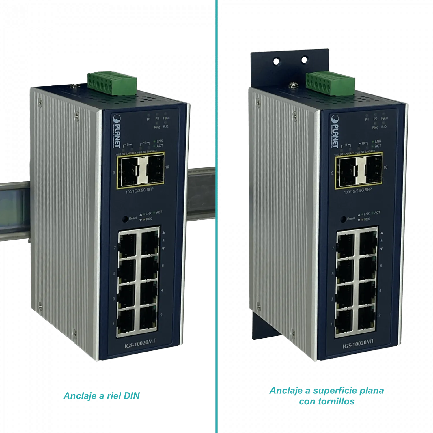 PLANET 8-1000 2-SFP Switch Industrial Admin Riel-DIN 12-48VDC 24VAC 4