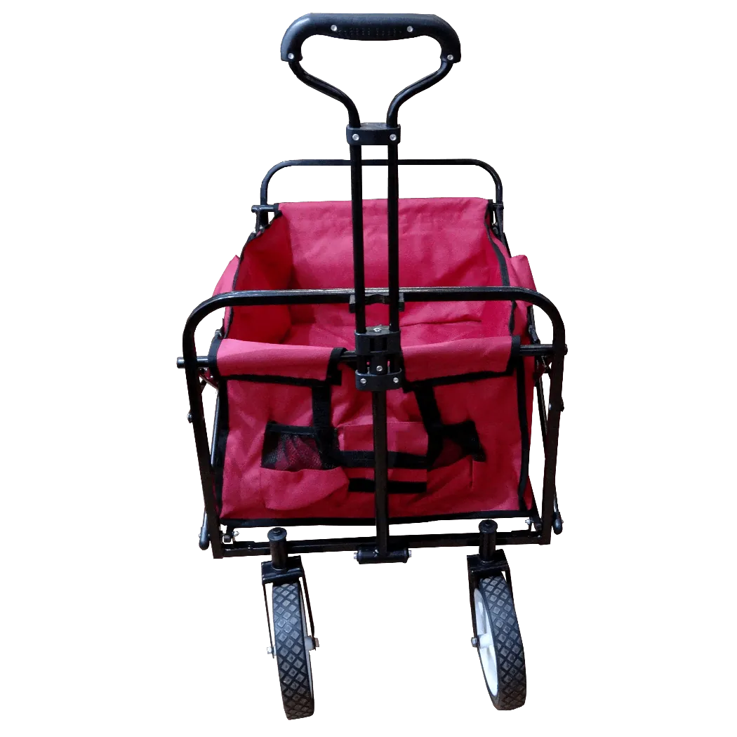 Carro Arrastre Manual Metal Tela-Rojo Plegable 4-Ruedas 70kg 2