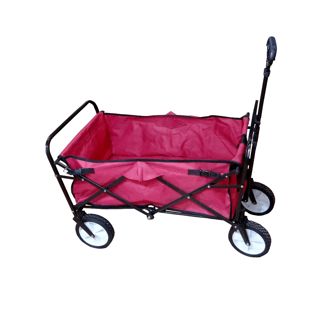 Carro Arrastre Manual Metal Tela-Rojo Plegable 4-Ruedas 70kg 4