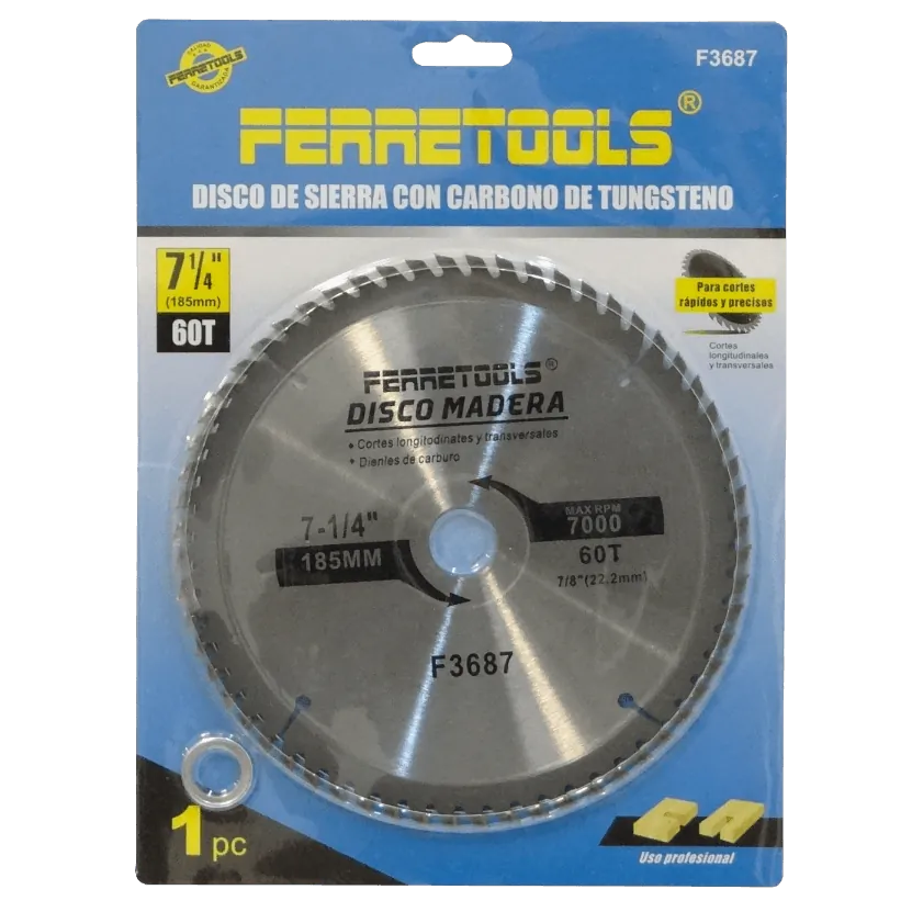 Disco Corte Sierra Madera Carburo F3687 185mm 60T 22,2mm 7000rpm  2