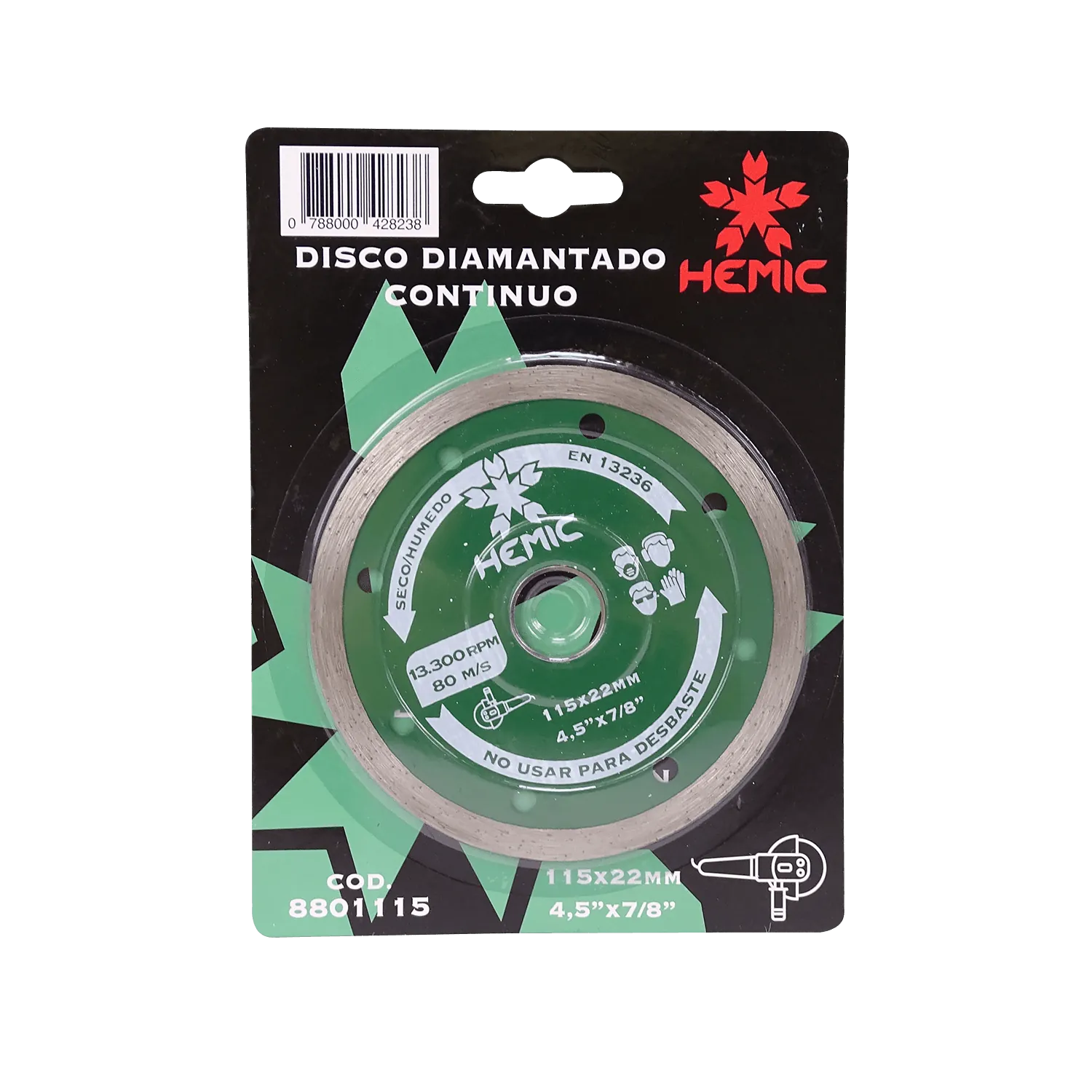 HEMIC 115mm Liso 22mm Disco Corte Diamantado Continuo DDU115H 8801115 2