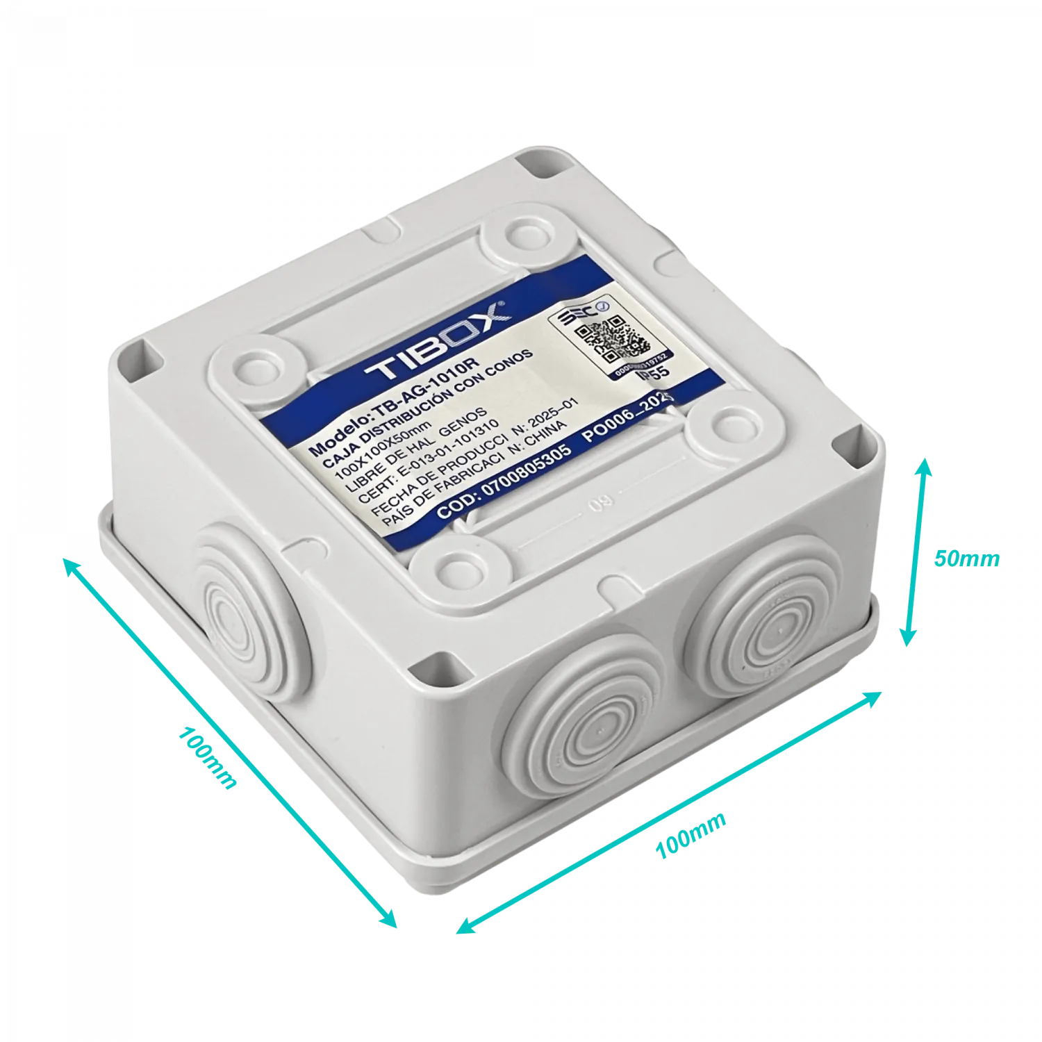 Caja estanca Tibox MTC-1 100x100x50mm blanca IP66 7 conos 4 tornillos 4