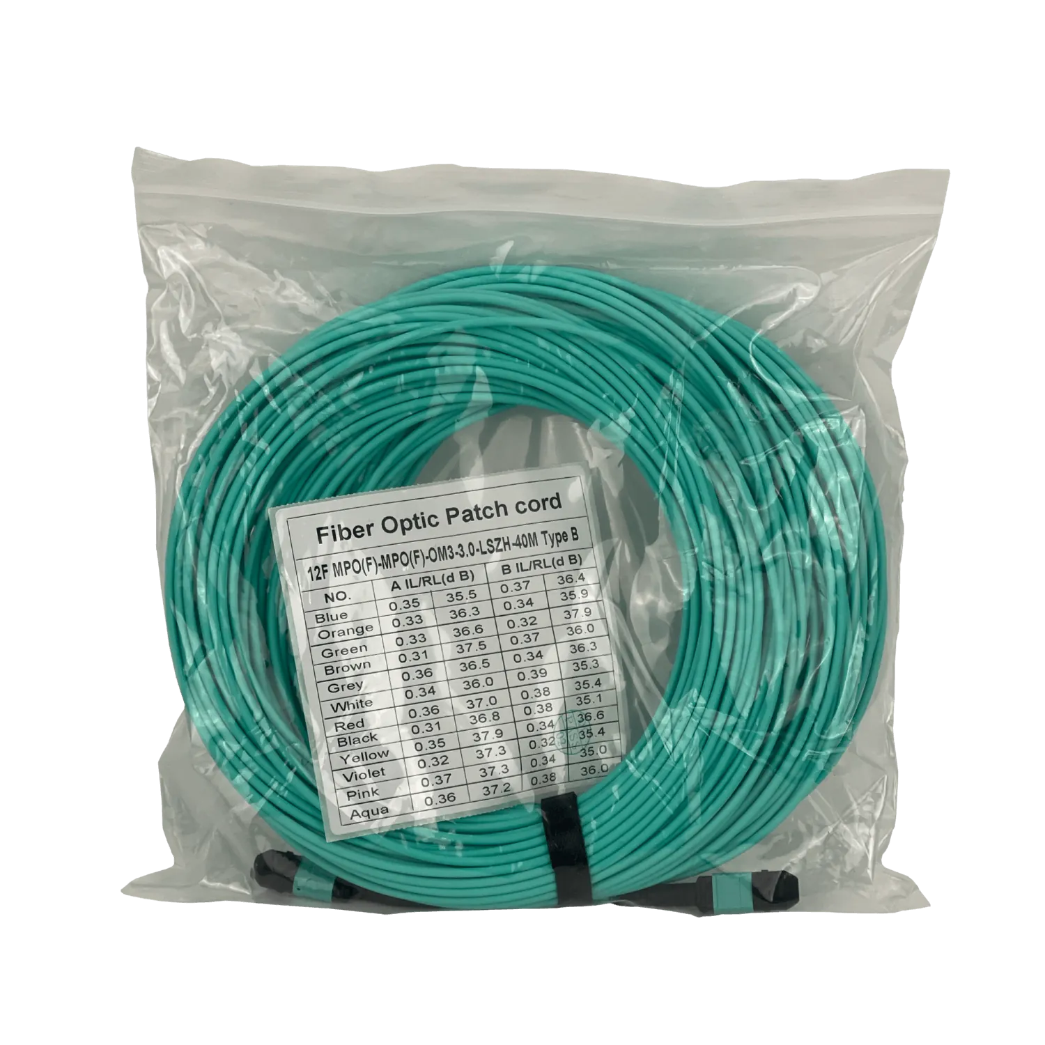 LSZH 40mt OM4 MPO-MPO 12-Fibras Type-B Multimodo MM Jumper Fibra 3