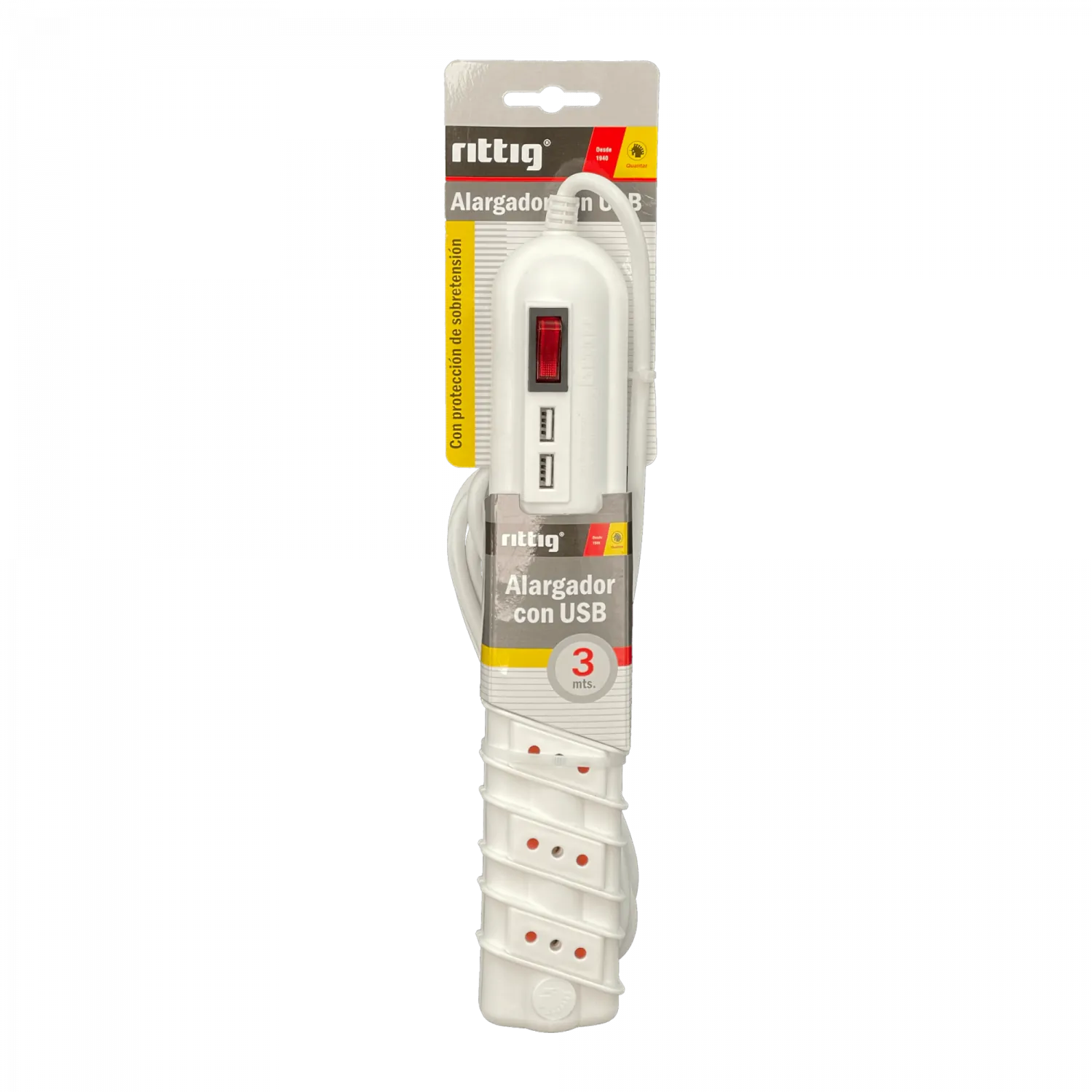 RITTIG Blanco 5-IH 2-USB5V Alarg 3mts 10A-250V 2200W Piloto-Interruptr 4