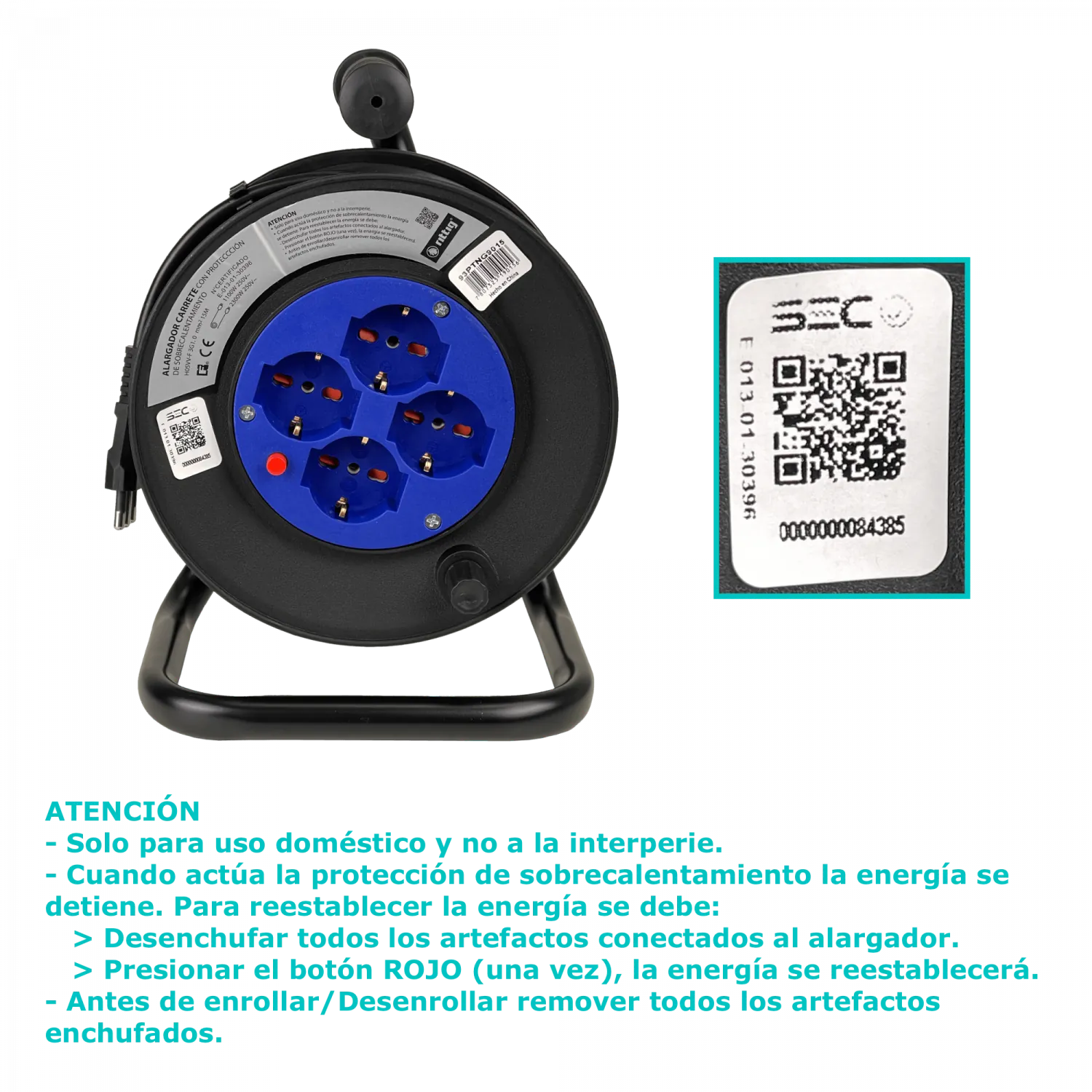 RITTIG 15mts Alargador Carrete 4-Multinorma-H 1-16A-IM 250V Proteccion 3