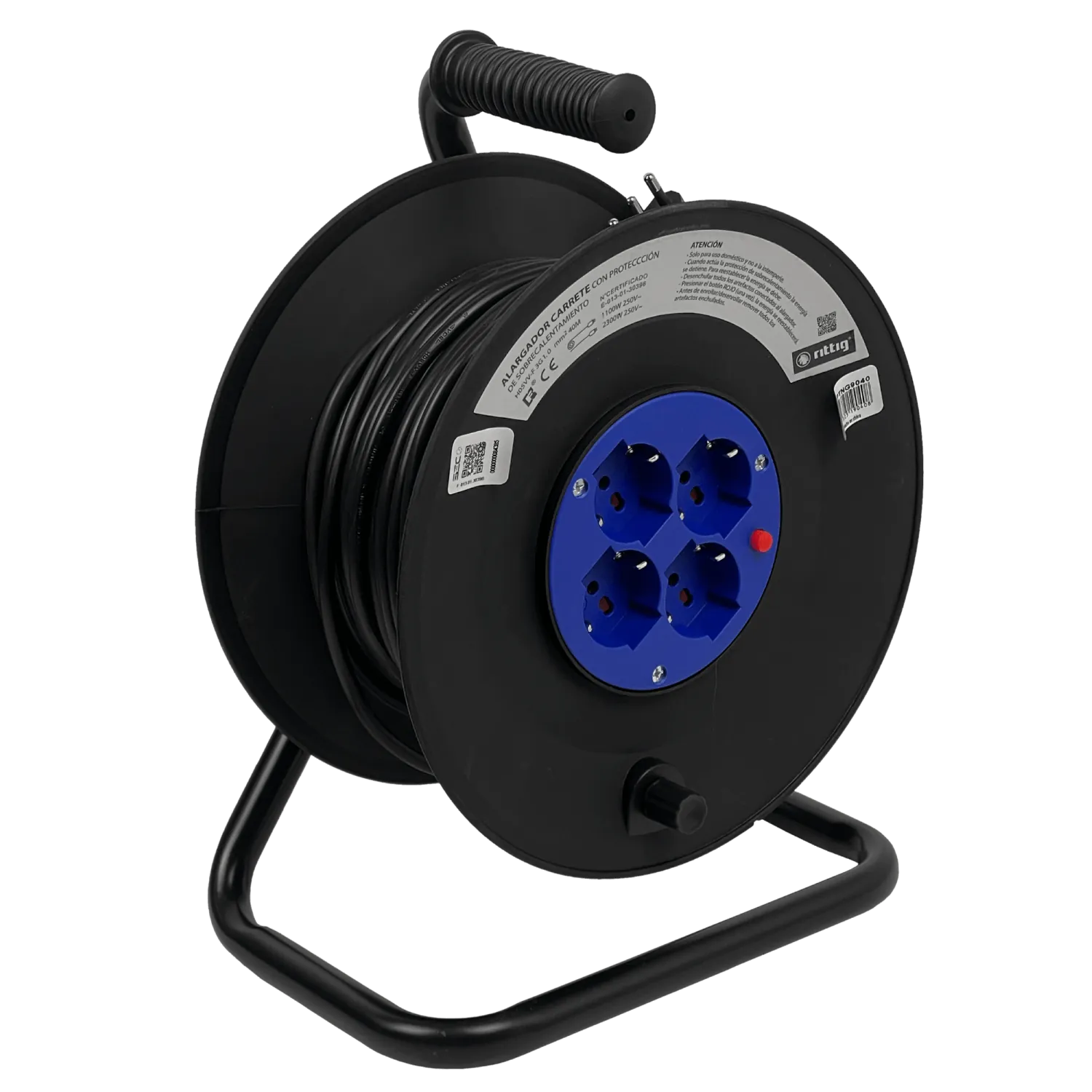 RITTIG 40mts Alargador Carrete 4-Multinorma-H 1-16A-IM 250V Proteccion 5