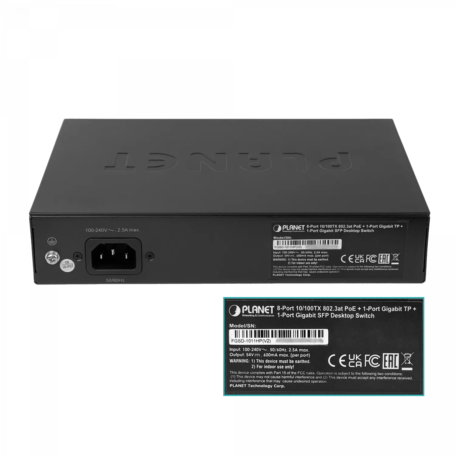 PLANET 8-100-PoE+at 1-1000 1-SFP 120W-tot Switch no-Admin Rack19p 2
