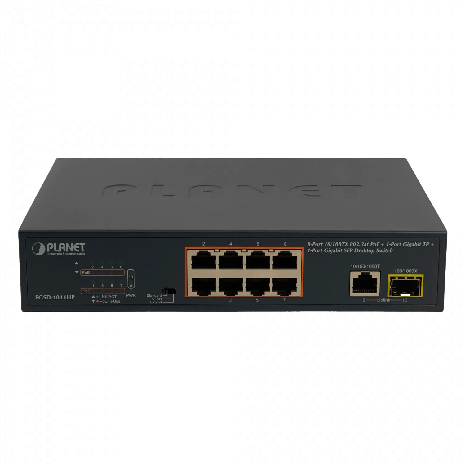 PLANET 8-100-PoE+at 1-1000 1-SFP 120W-tot Switch no-Admin Rack19p 5