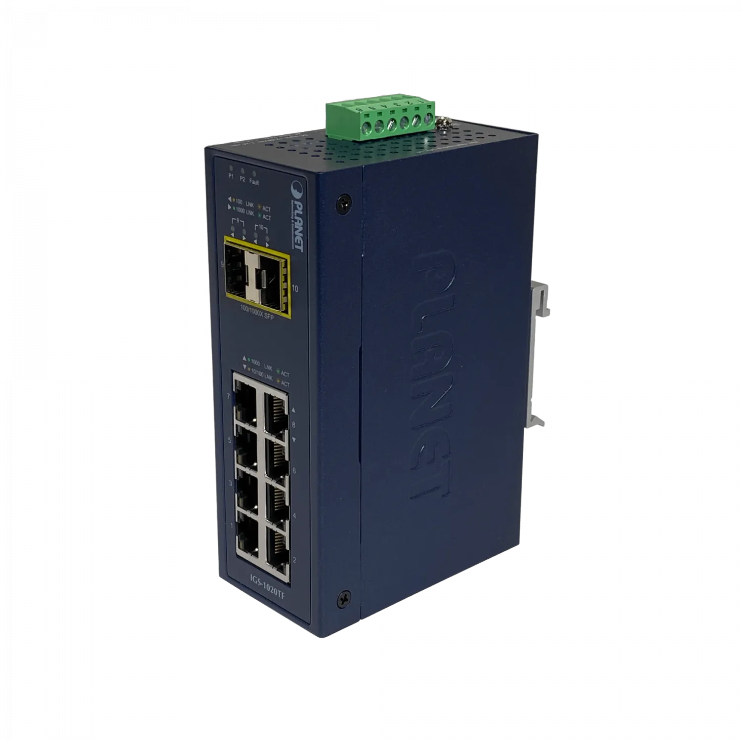 PLANET 8-1000 2-SFP Switch Industrial no-Admin Riel-DIN 12-48VDC 24VAC 6
