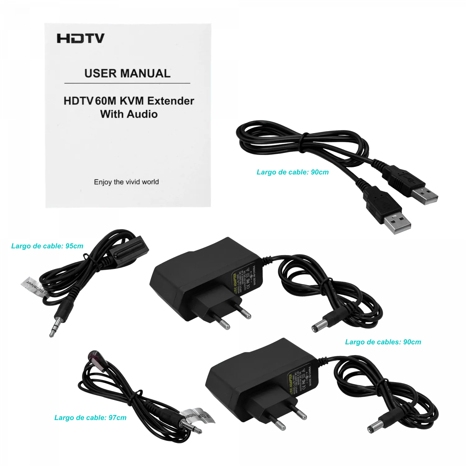 Extensor HDMI + 2x USB sobre UTP Cat5e/Cat6, 60m, 1 Cable RJ45 para KVM 5
