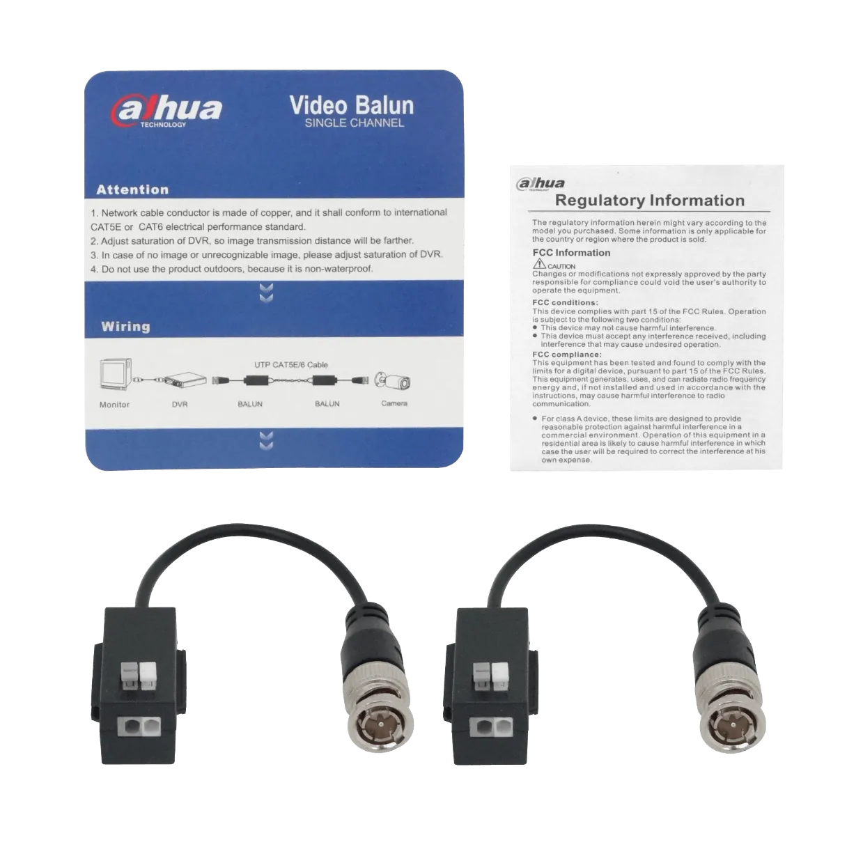 DAHUA Video Balun 4K Pin-Push Pasivo 1-Par CCTV BNC-Macho PFM800-4K 2
