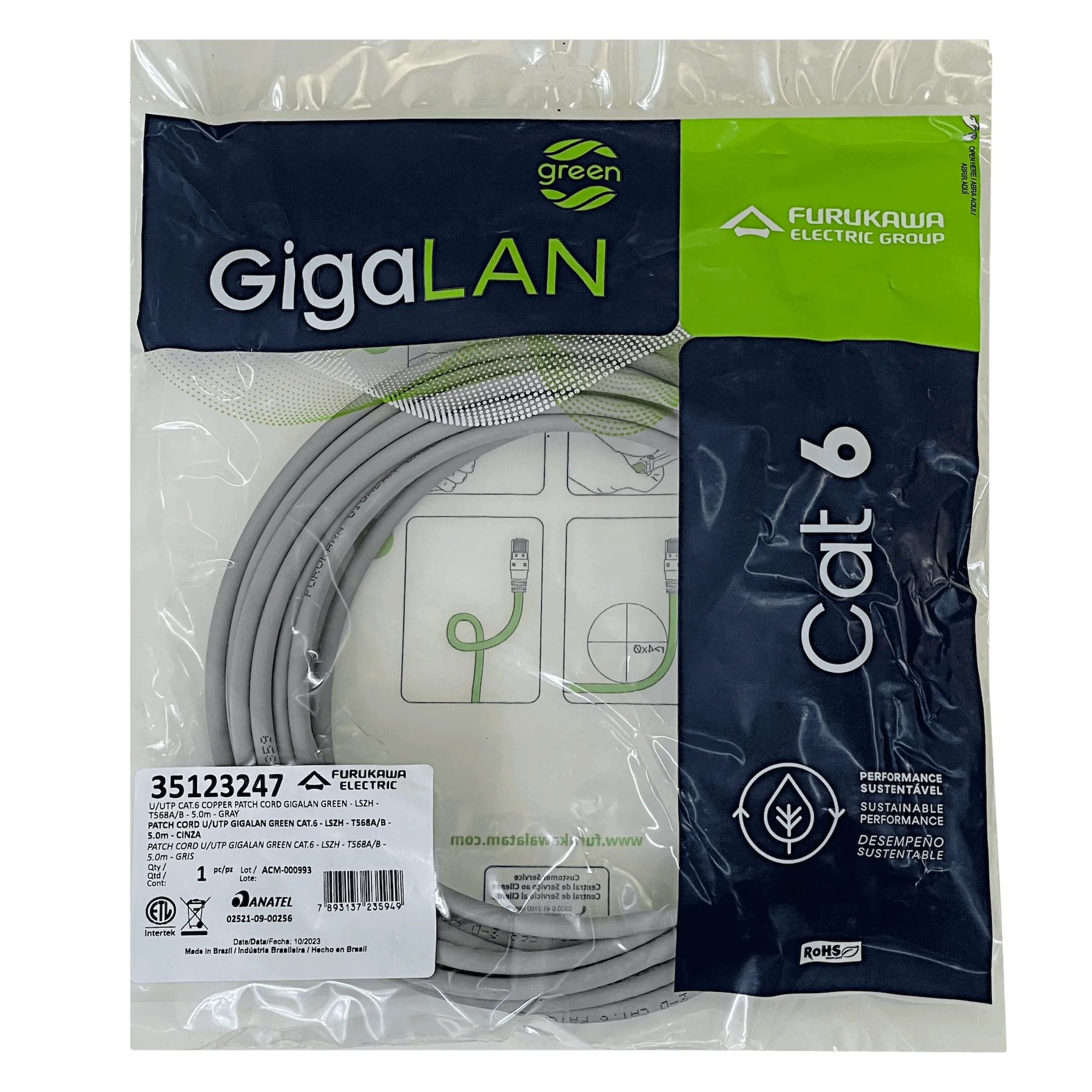 Cable Patch Furukawa Cat6 5mt Gris U/UTP LSZH RJ45 Gigalan 4