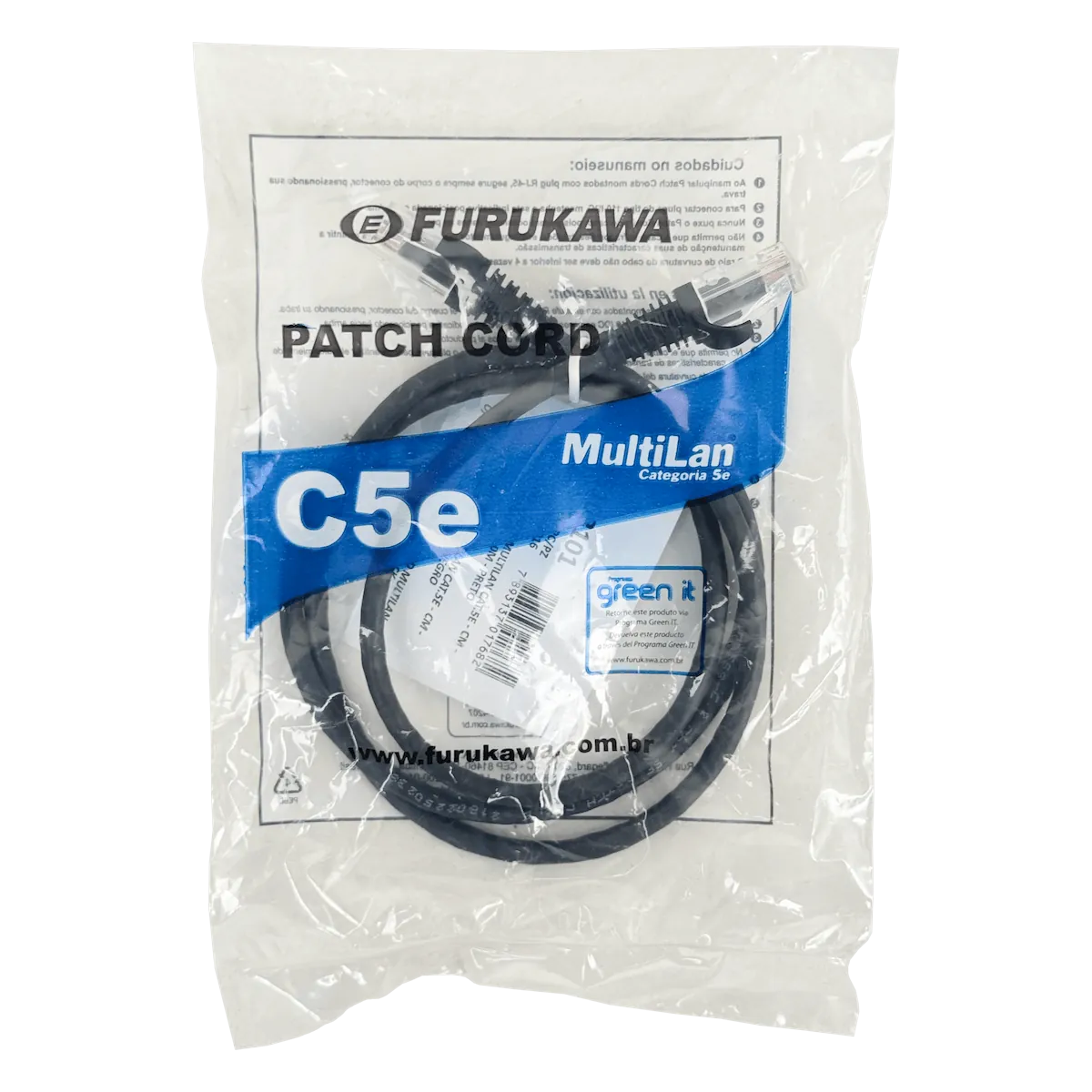 Cable Patch Furukawa Cat5e 1mt Negro U/UTP CM RJ45 Multilan 3