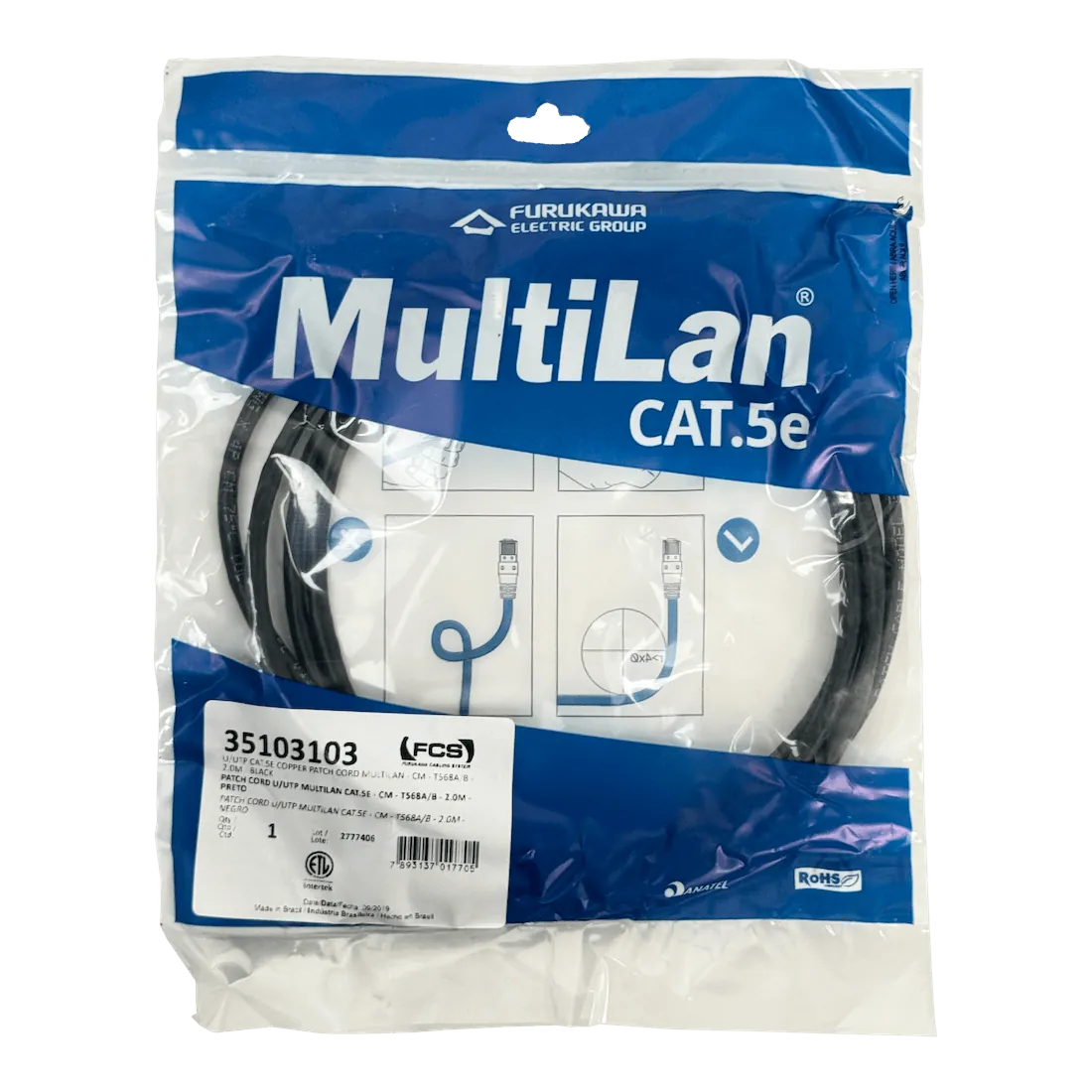 Cable Patch Furukawa Cat5e 2mt Negro U/UTP CM RJ45 Multilan 2