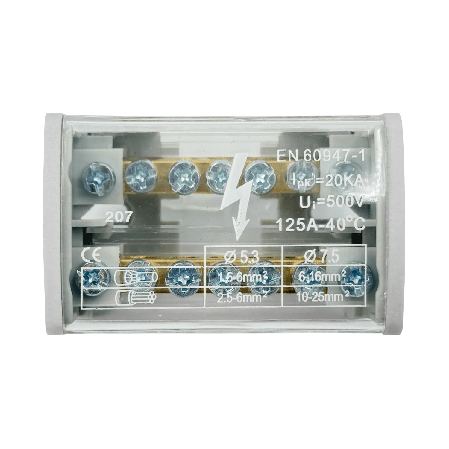 2x7-Polos Repartidor Bipolar 125A 40ºC 500V 1,5-25mm2 3