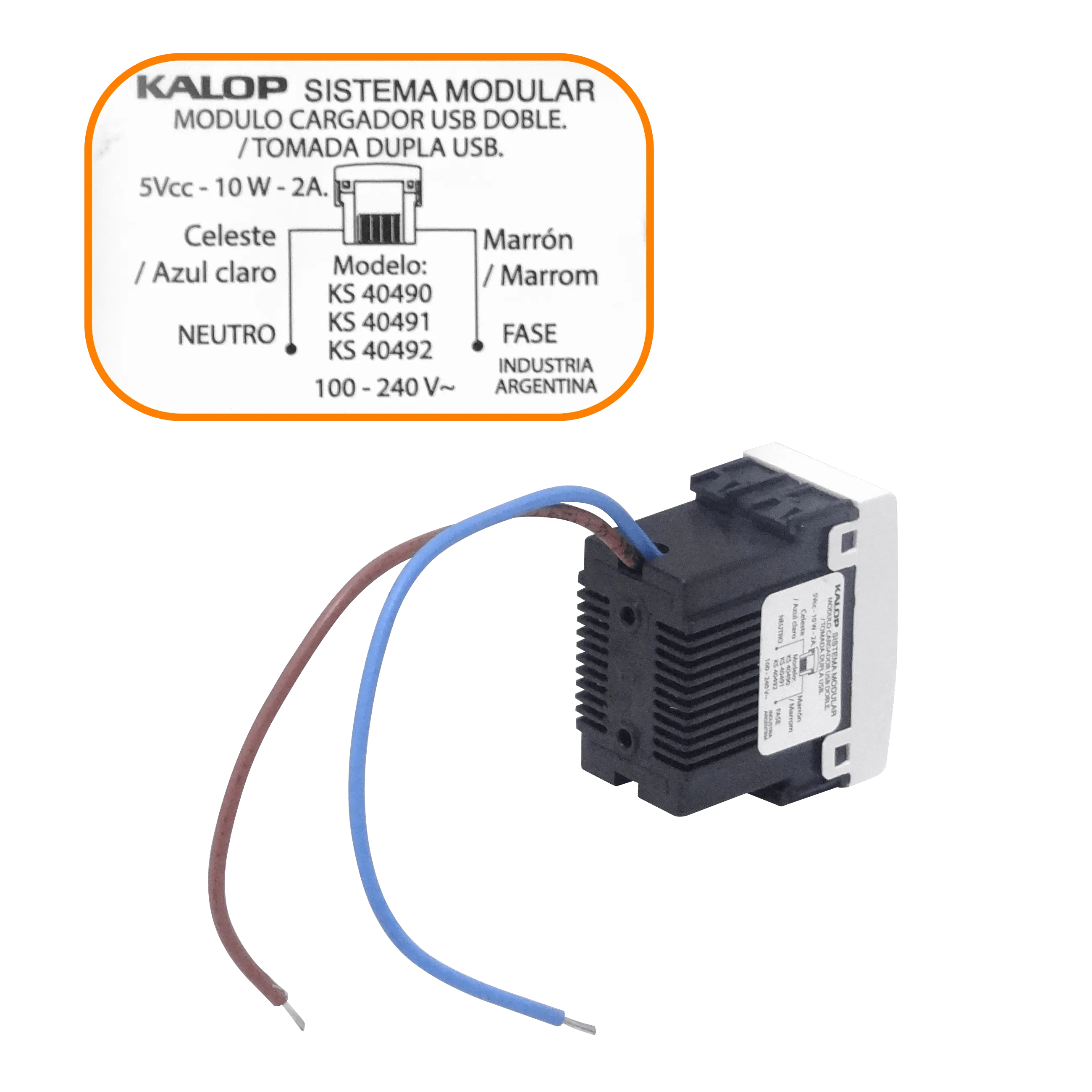 KALOP Modulo 2xUSB-AH 5V 2A 10W 100-240VAC req-Bastidor KS40490 3