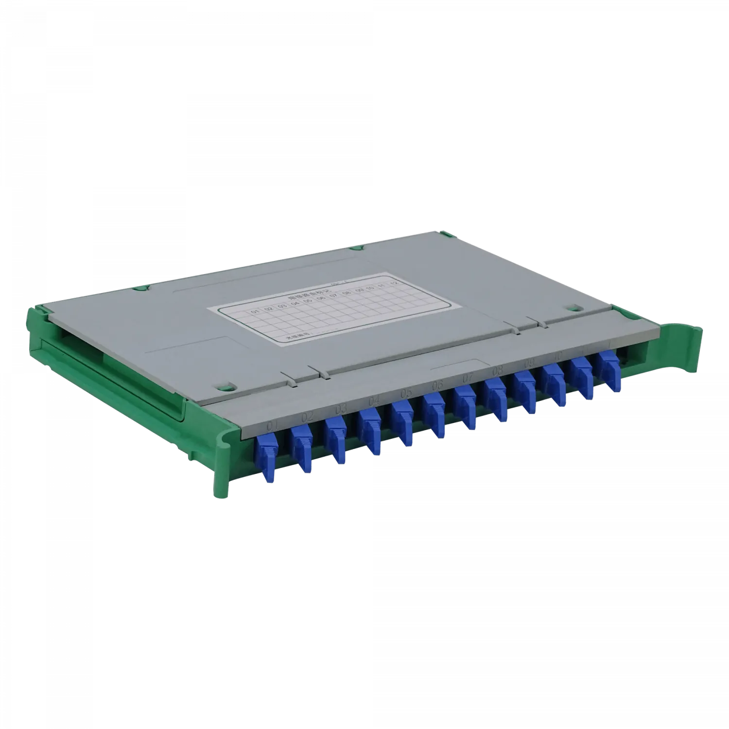Bandeja 12-E2000/UPC p/Cabecera tipo ODF incluye pigtails-SM y coplas 3