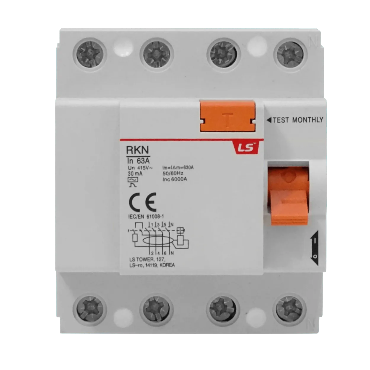 LS 4x63A 3P+1N 30mA Interruptor Diferencial BTDIN Proteccion RKN 72mm 2