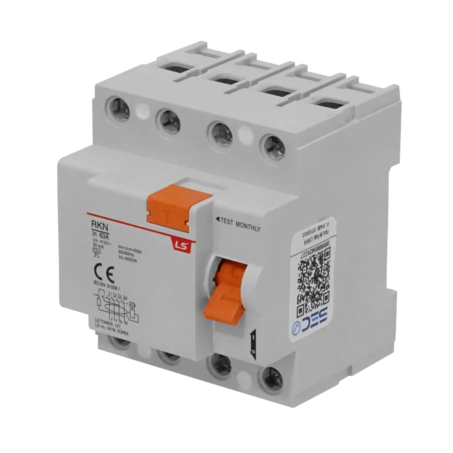 LS 4x63A 3P+1N 30mA Interruptor Diferencial BTDIN Proteccion RKN 72mm 4