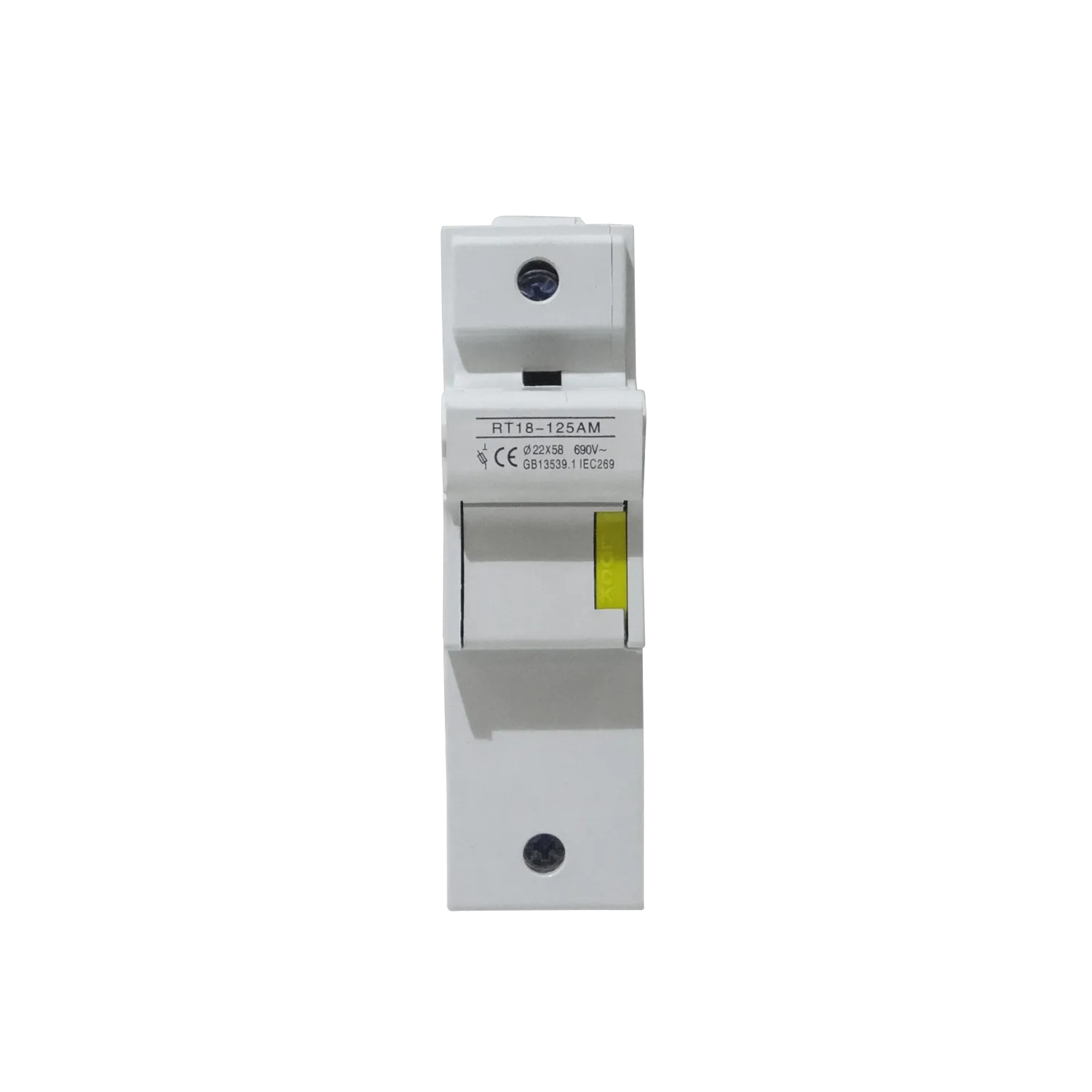 1x125A 22x58mm 690V Base p/Fusible Cilindrico en Riel Din RT18-125AM 5