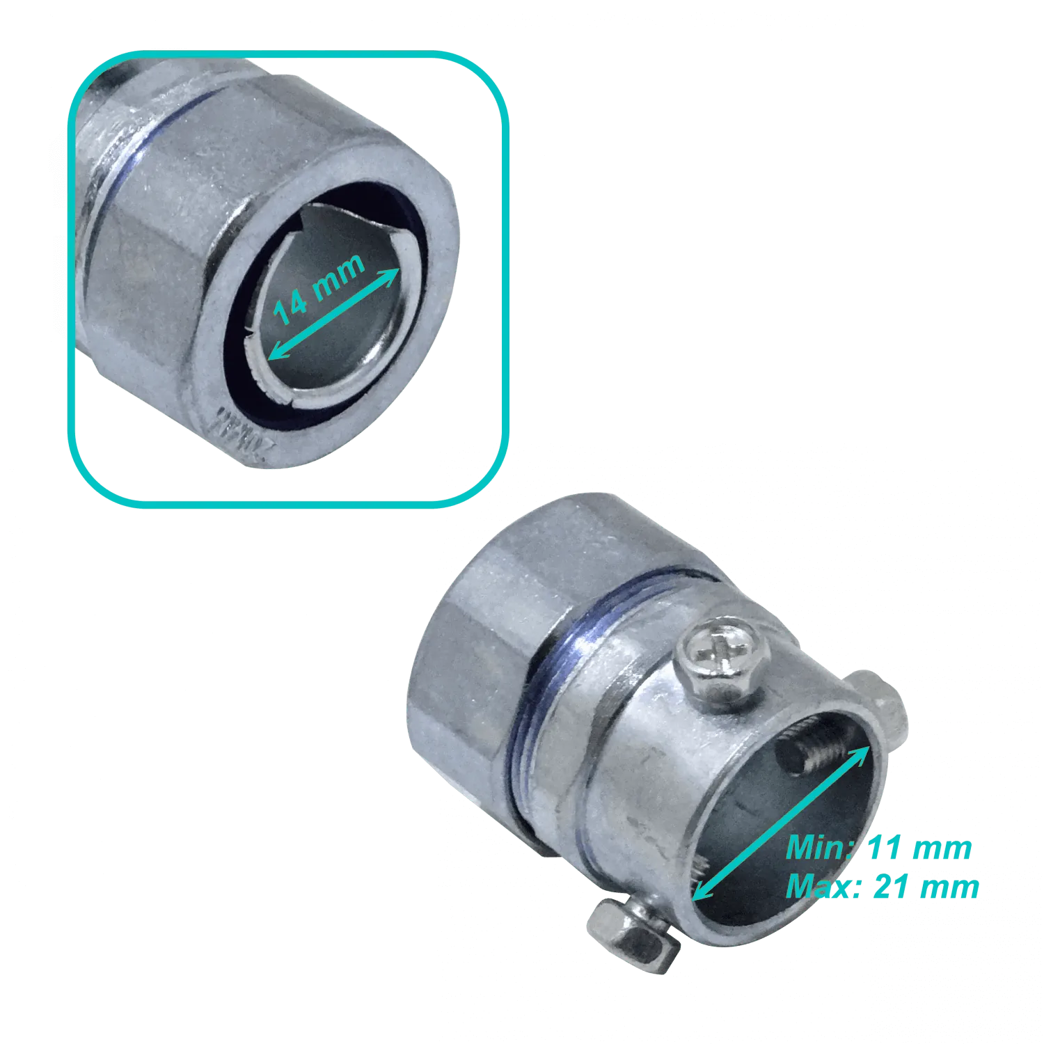 20mm Union EMT a Flexible Conduit Adaptador Metalico 11-21/14mm 2