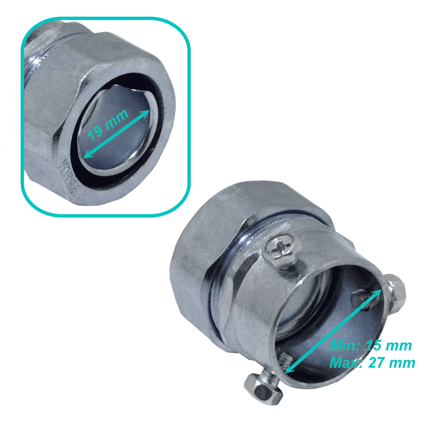 25mm Union EMT a Flexible Conduit Adaptador Metalico 15-27/19mm 3