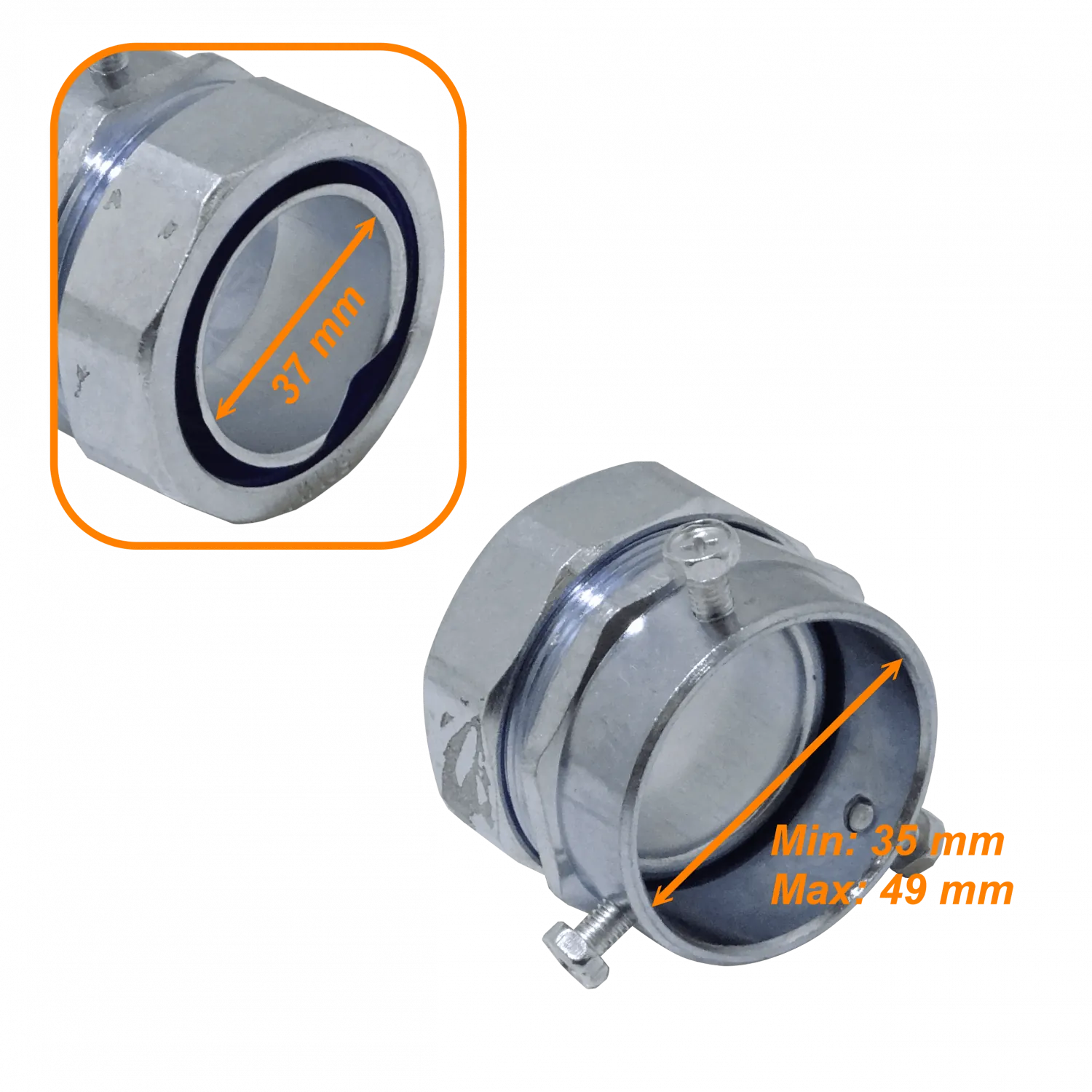 50mm Union EMT a Flexible Conduit Adaptador Metalico 35-49mm a 37mm 3