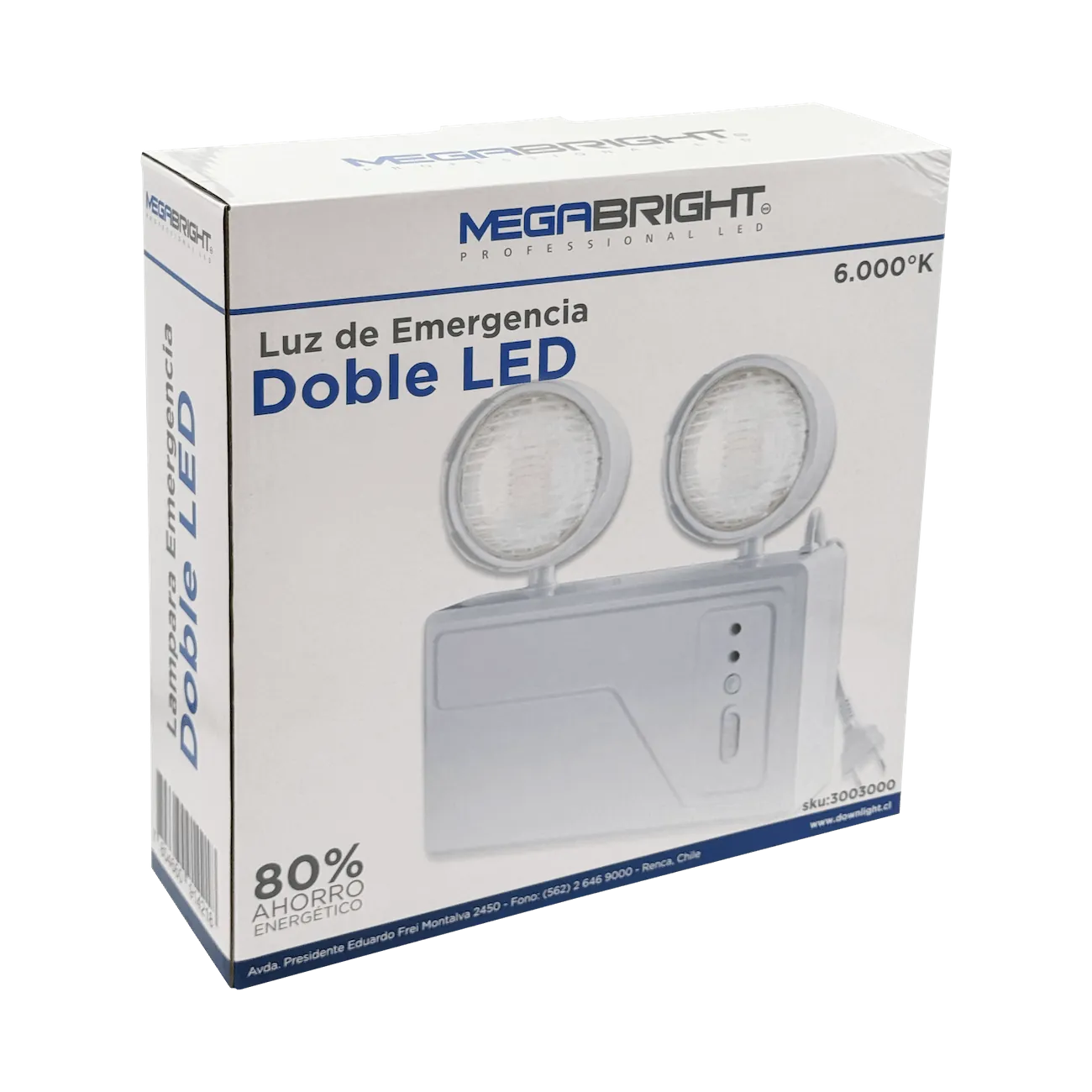 Lámpara de Emergencia MEGABRIGHT CT-1098 2-LED Recargable 220V IP20 Blanco 3
