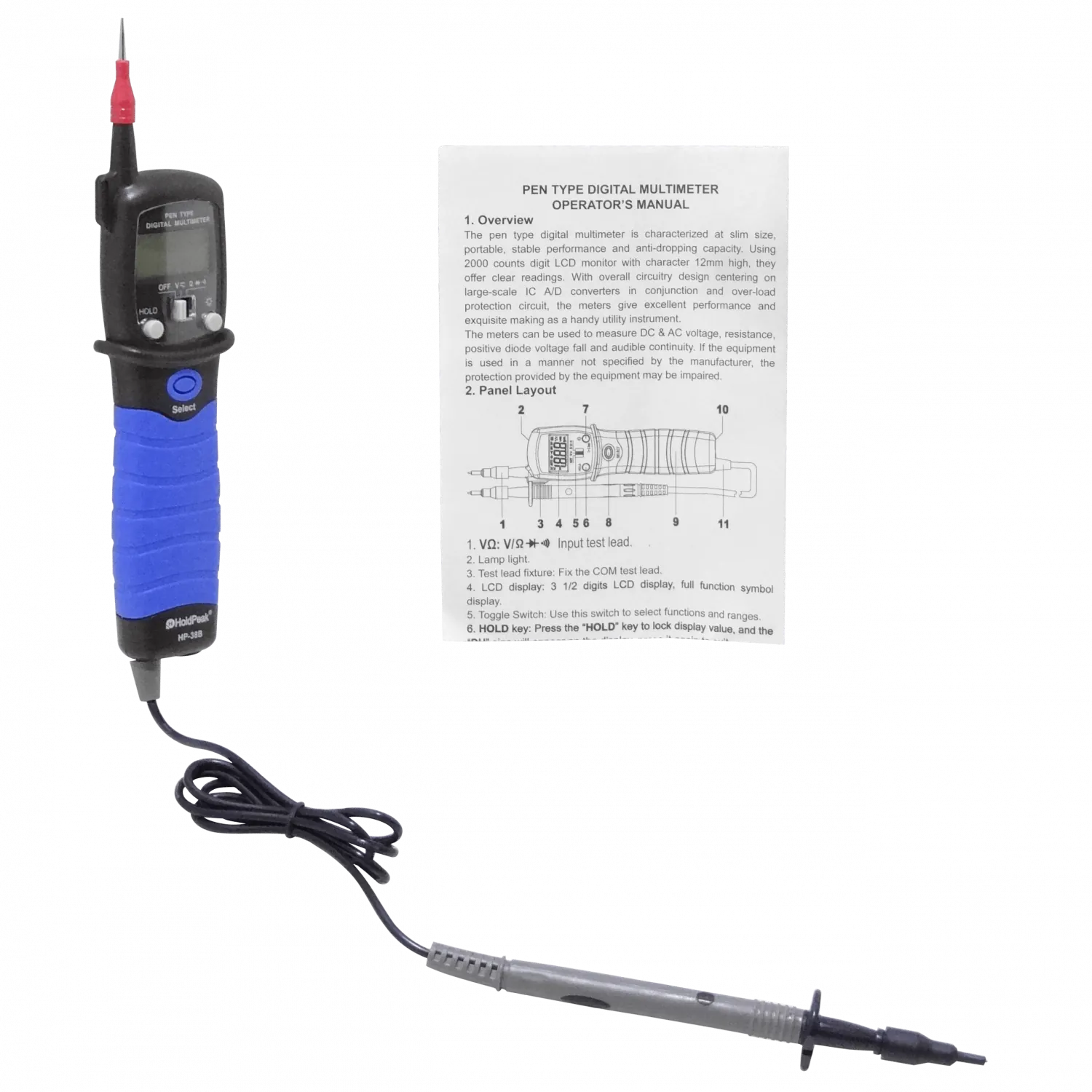 Multitester Directo 1-Pinza-Fija Digital req-2x-AAA 600VDC/AC HP-38B 4