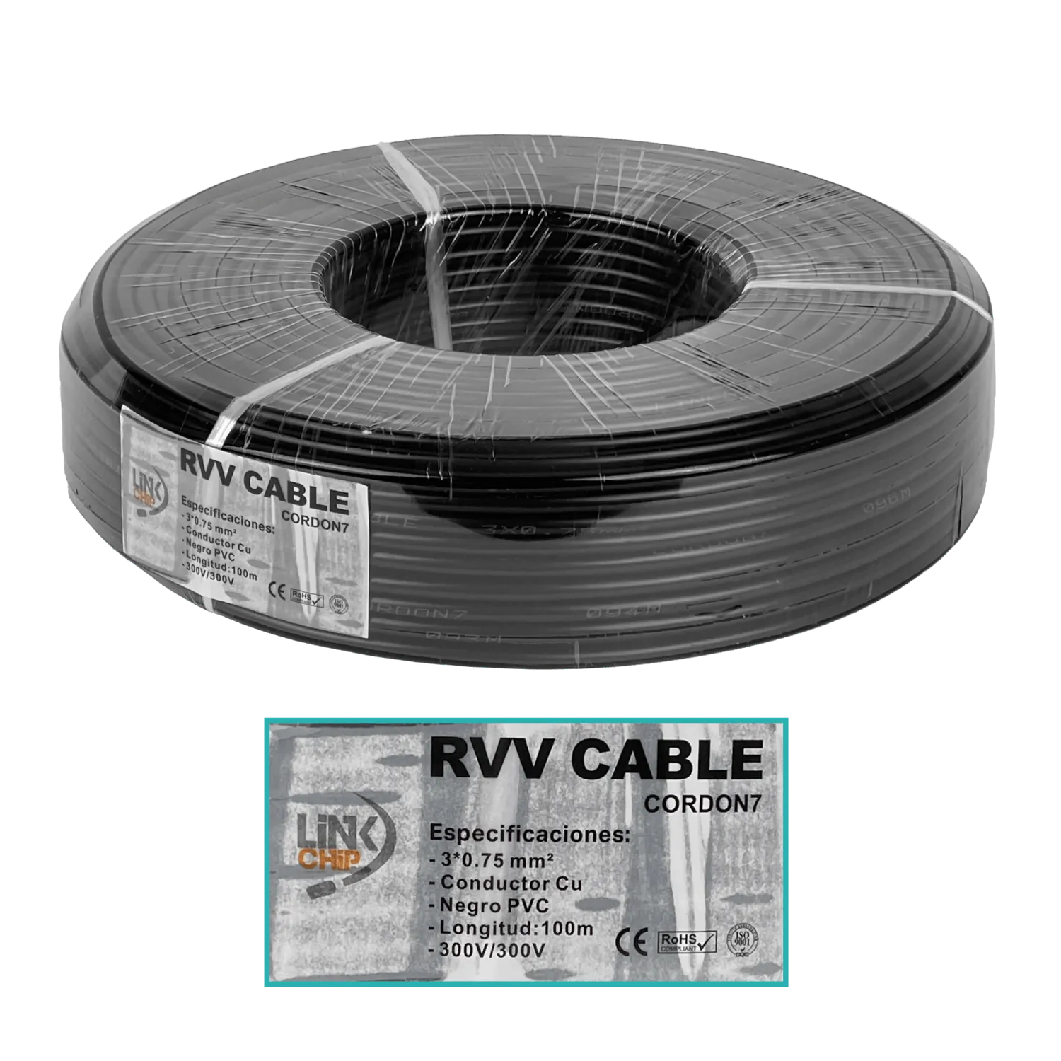 Negro 3x0,75mm 100mt Cable Electrico RVV 4-6AMP 3x0.75mm PVC 2