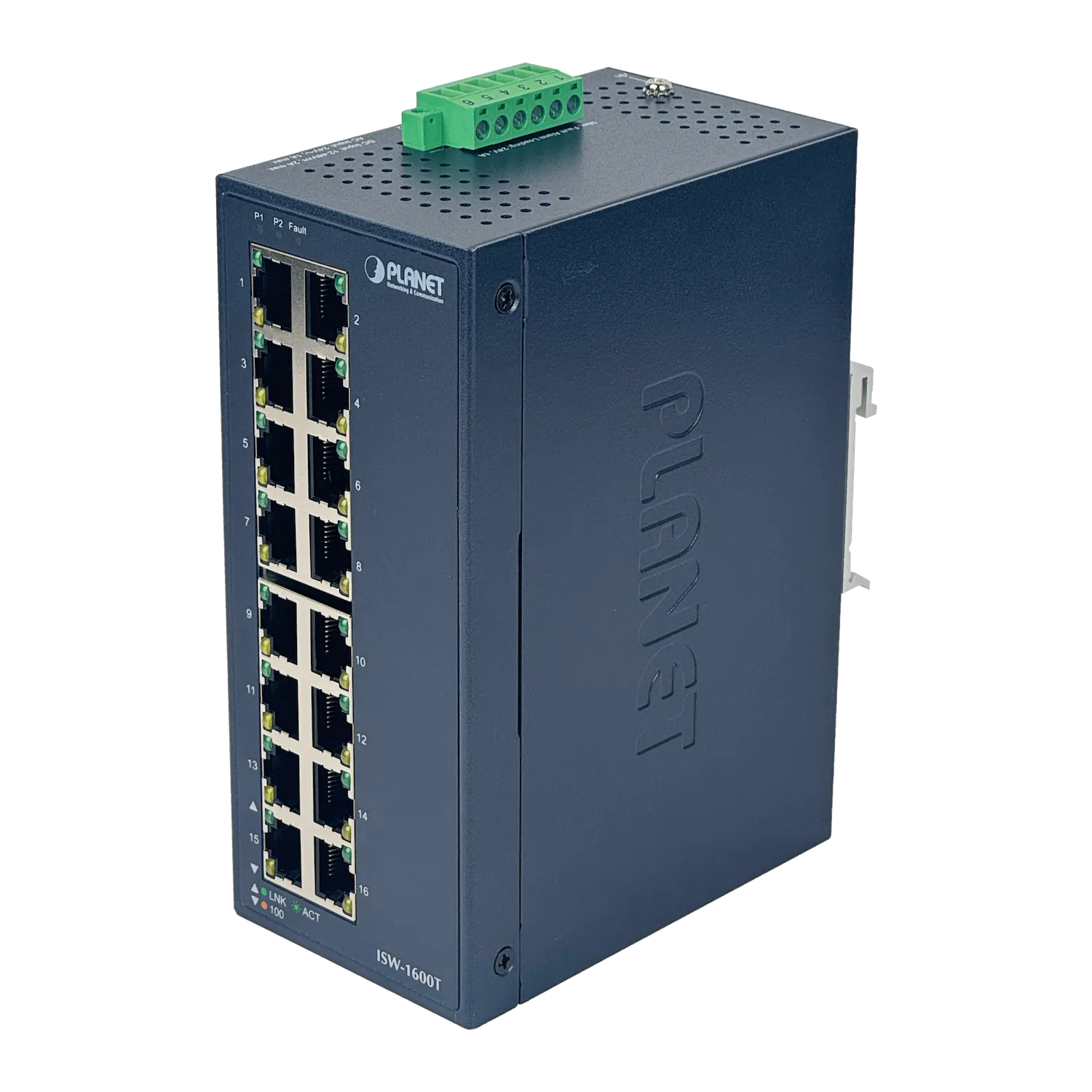 PLANET 16-100 Switch Industrial Riel-DIN no-Admin req/12-48VDC/24VAC 2