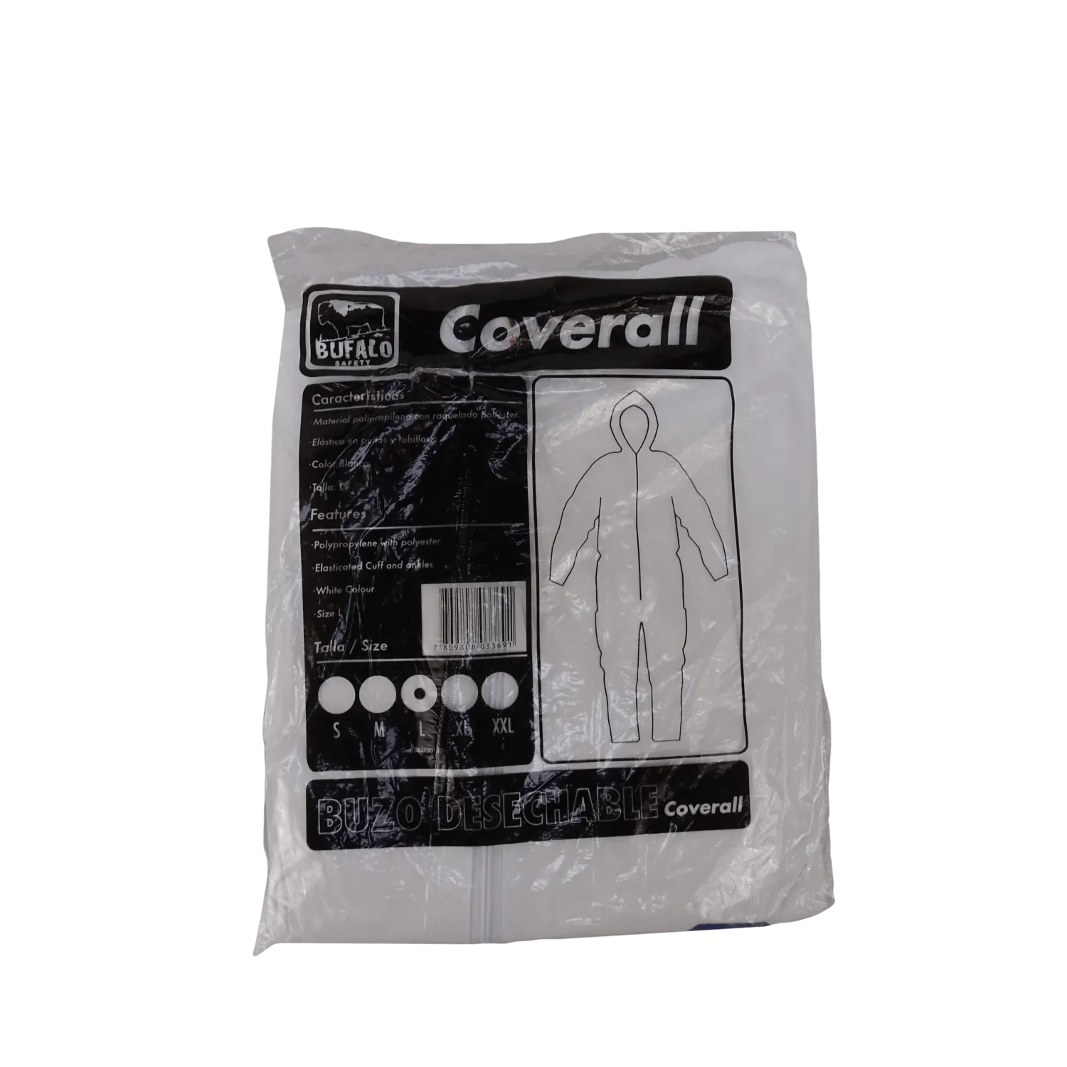 Buzo Desechable Talla L Blanco con Cierre y Gorro Polipropileno 3