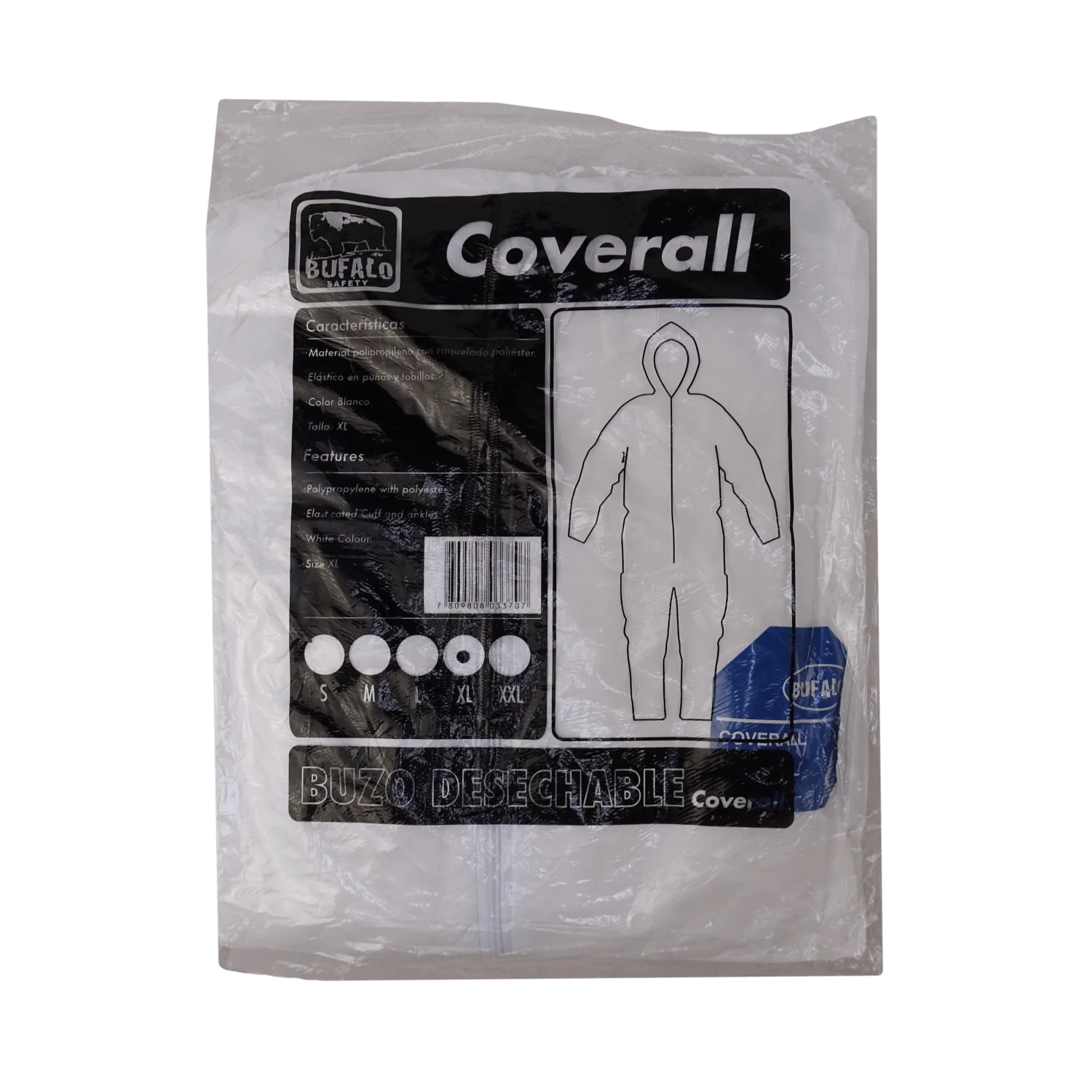 Buzo Desechable Talla XL Blanco con Cierre y Gorro Polipropileno 2