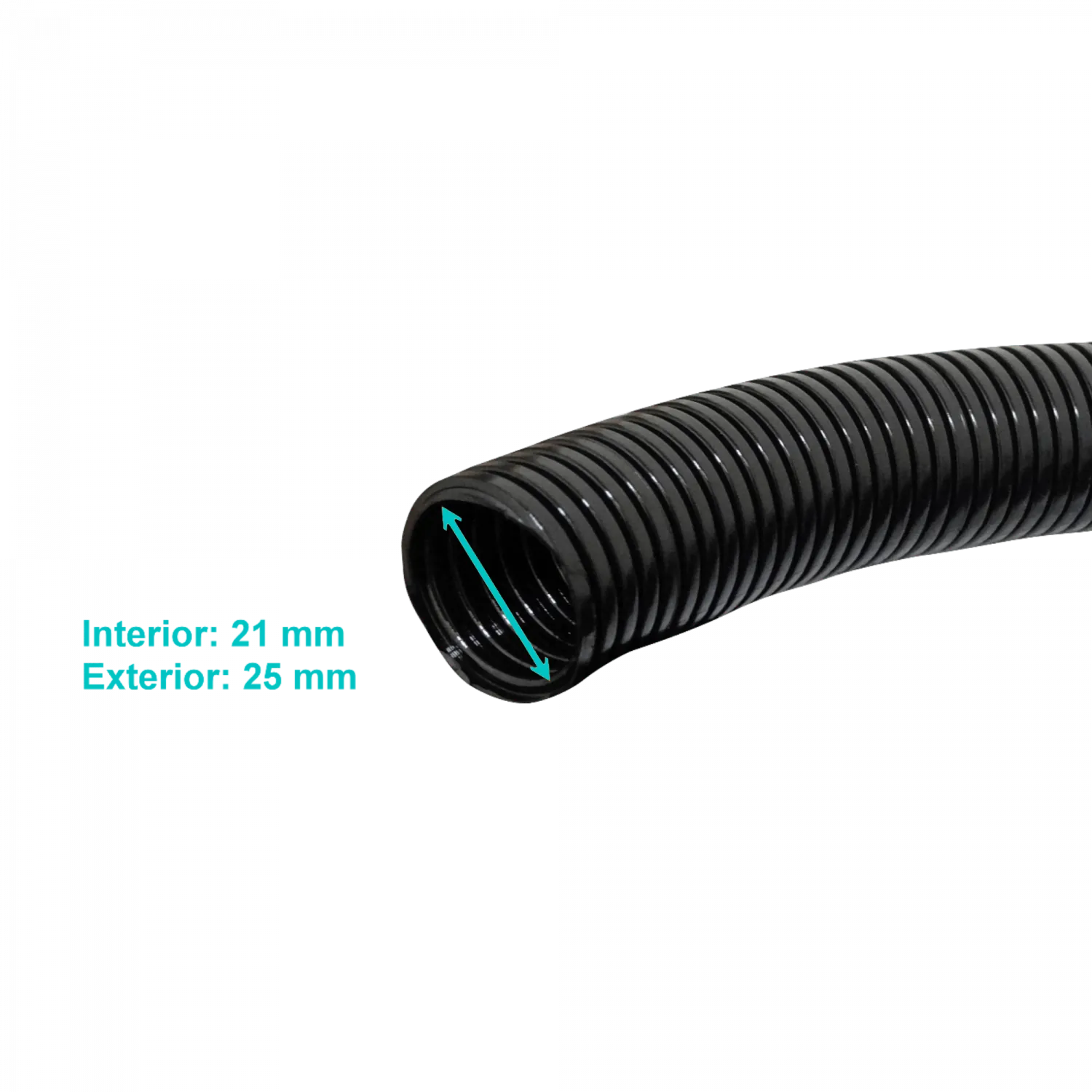 Conduit Flexible Plastico Corrugado Negro PA 25mm Rollo-50mts 21mm-int  2