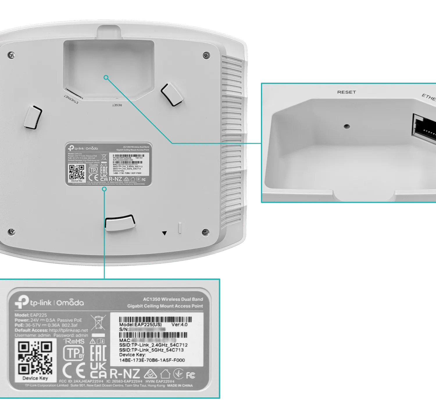 Punto de Acceso TP-Link EAP225, de Montaje en Techo Gigabit MU-MIMO Inalámbrico AC1350 4