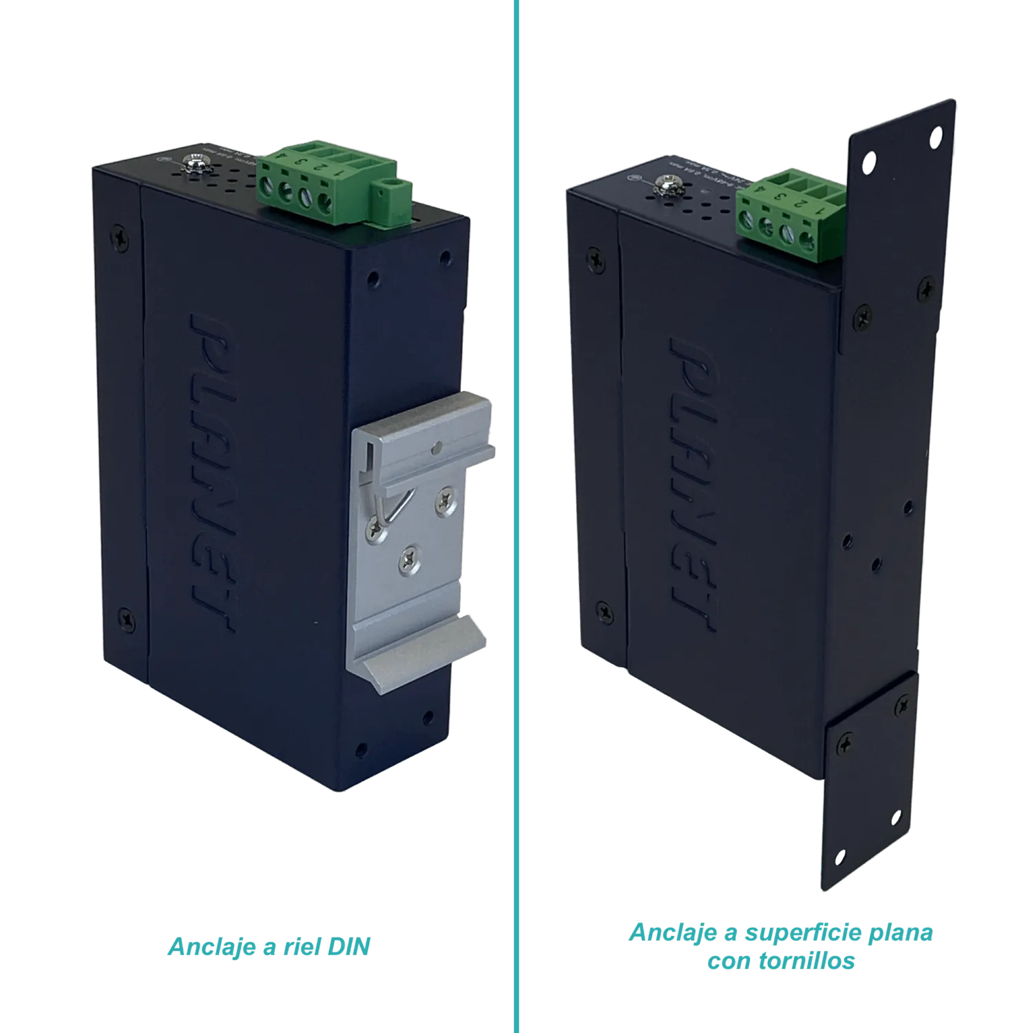 Switch Industrial Riel-DIN Gigabit req/12-48V PLANET 4-1000 1-SFP IP30  2
