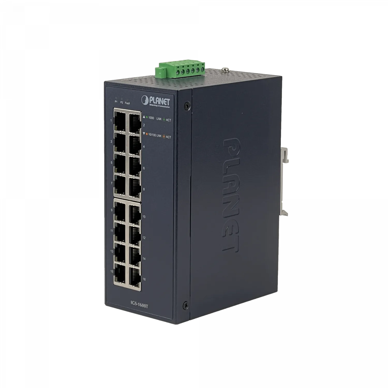 Switch Industrial  PLANET 16-1000 IP30 no-Admin Riel-DIN req/12-48VDC 2