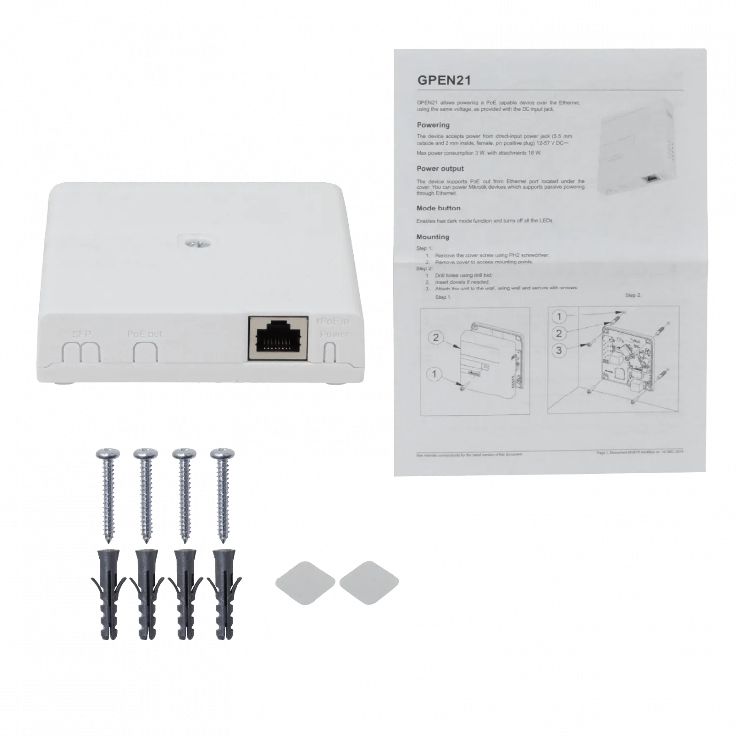 Inyector y Repetidor PoE Gigabit MikroTik GPEN21, con 2 Puertos RJ45, 1 SFP, Administrable  6
