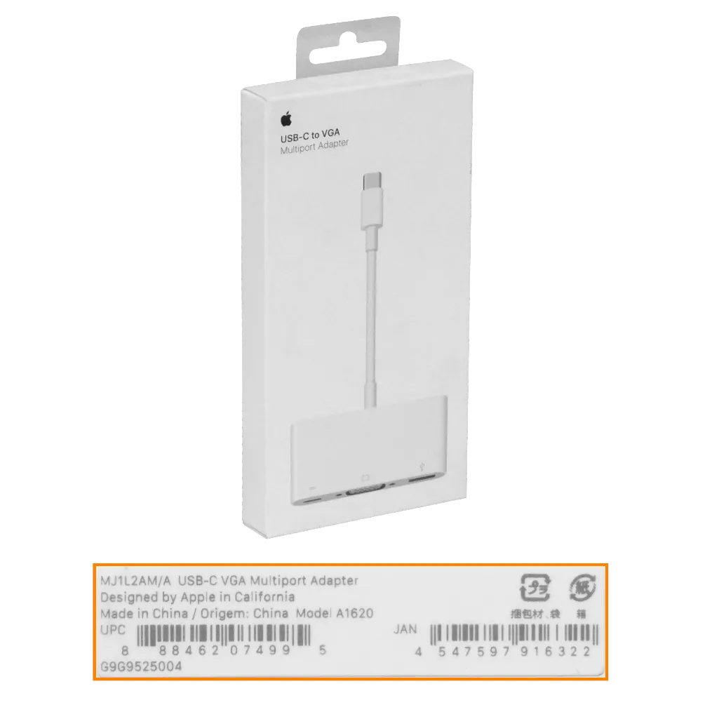 Adaptador Apple Original USB-C a VGA hembra y USB-A modelo A1620 multipuerto 3