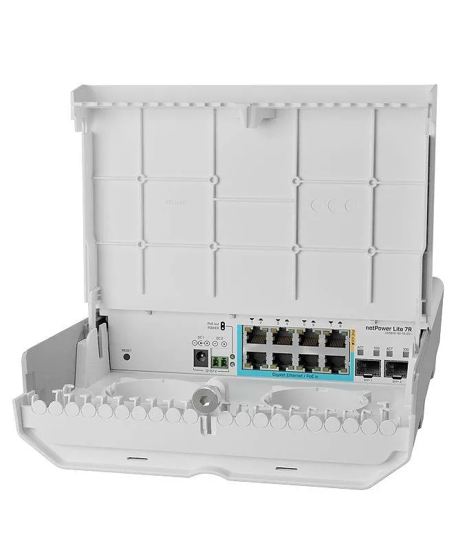 Switch MikroTik NETPOWER-LITE-7FR, 8 Puertos 1G, 7-PoE-in, 2-SFP+ 10G, SwOS 1