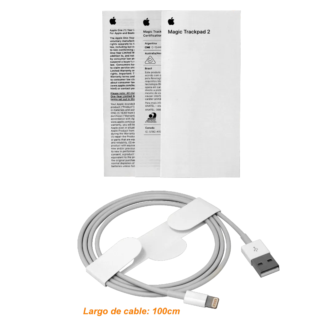 Trackpad Apple Magic Trackpad 2 Bluetooth plata con bateria Litio incluye cable MJ2R2LZ 3