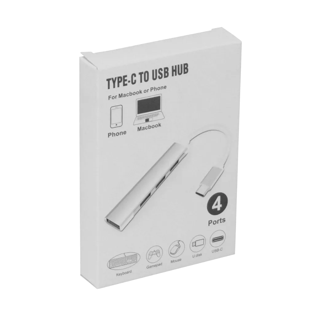 Hub USB 4 puertos USB3.0 conector USB-C aluminio cable 4cm 4