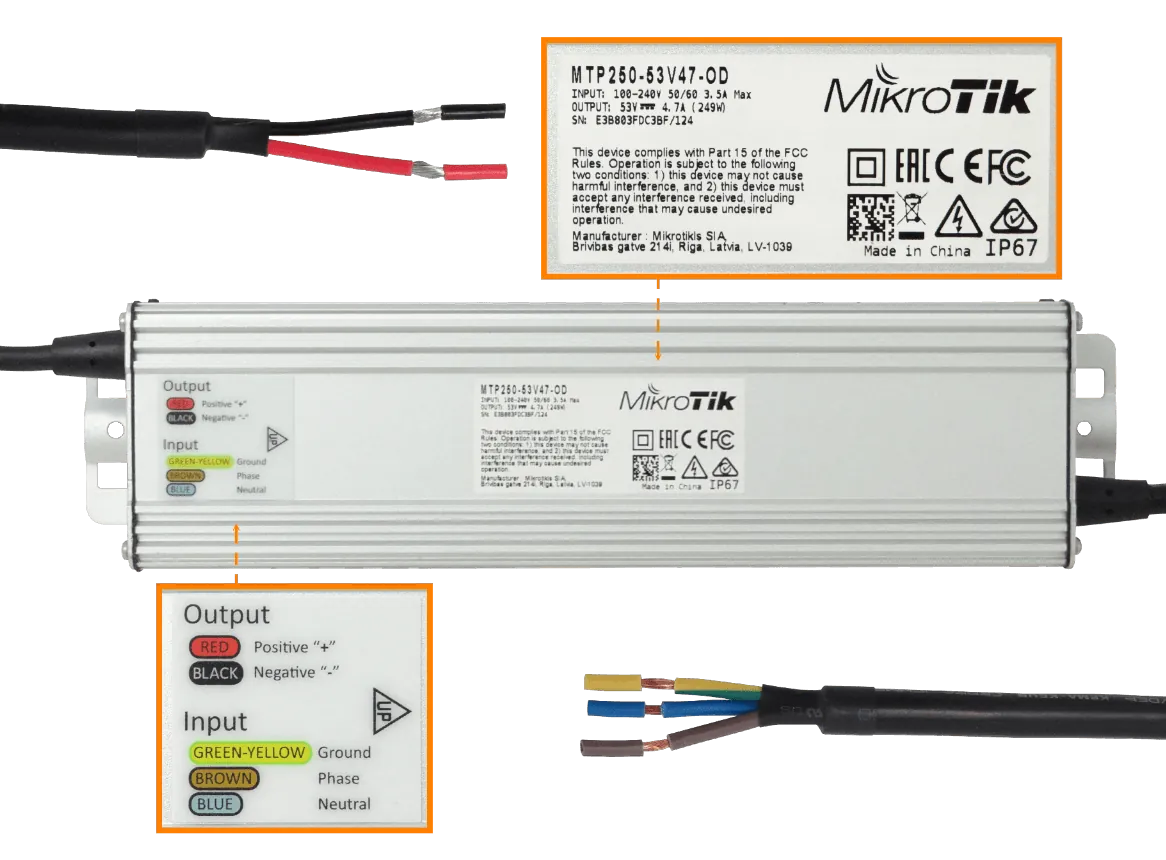 MIKROTIK 53V 250W Fuente Poder Exterio IP67 p/NetPower MTP250-53V47-OD 3