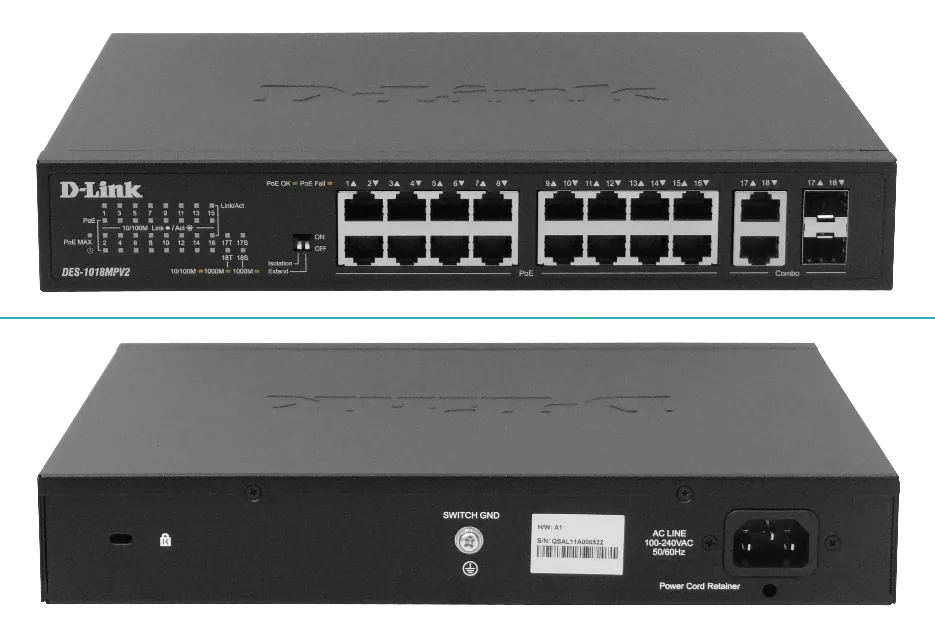 Switch PoE D-Link DES-1018MPV2, No Gestionado, 16/10/100Mbps PoE, Alcance 250 Metros 2