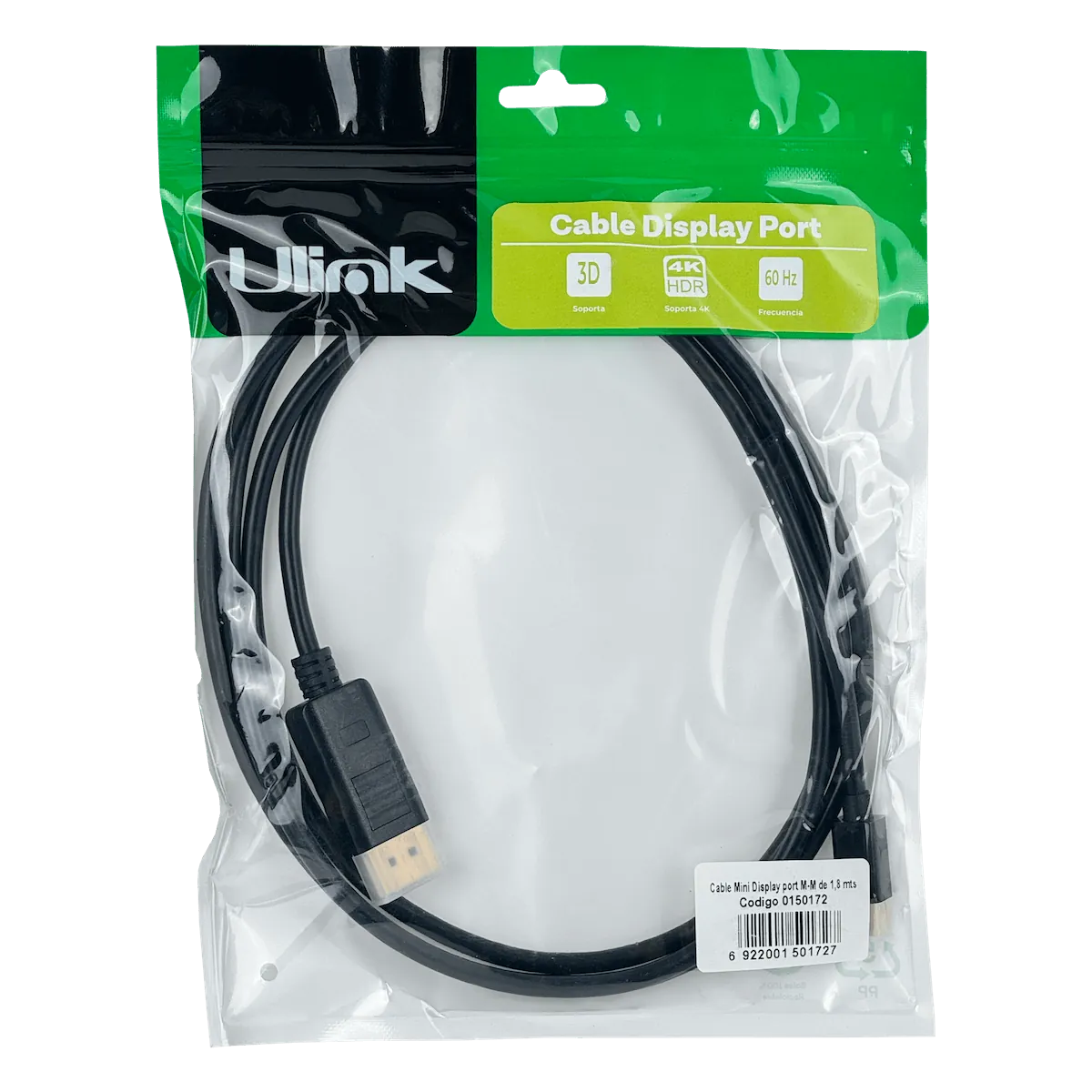 Cable DisplayPort a Mini DisplayPort Macho-Macho, 1.8 Metros, 4K, Negro 2